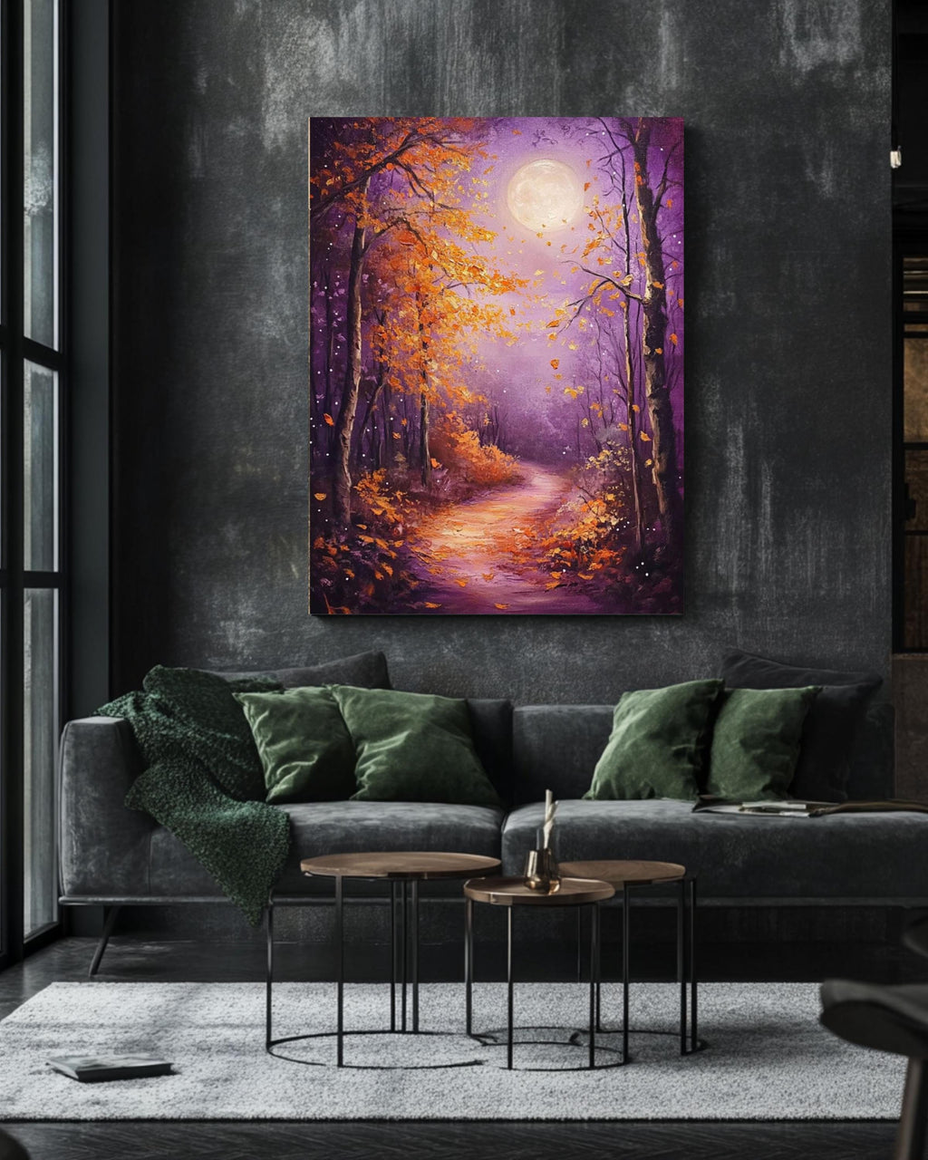 Moonlit Autumn Forest Painting: Fantasy Landscape Canvas Art Canvas Wall Art Print – Premium Home Decor