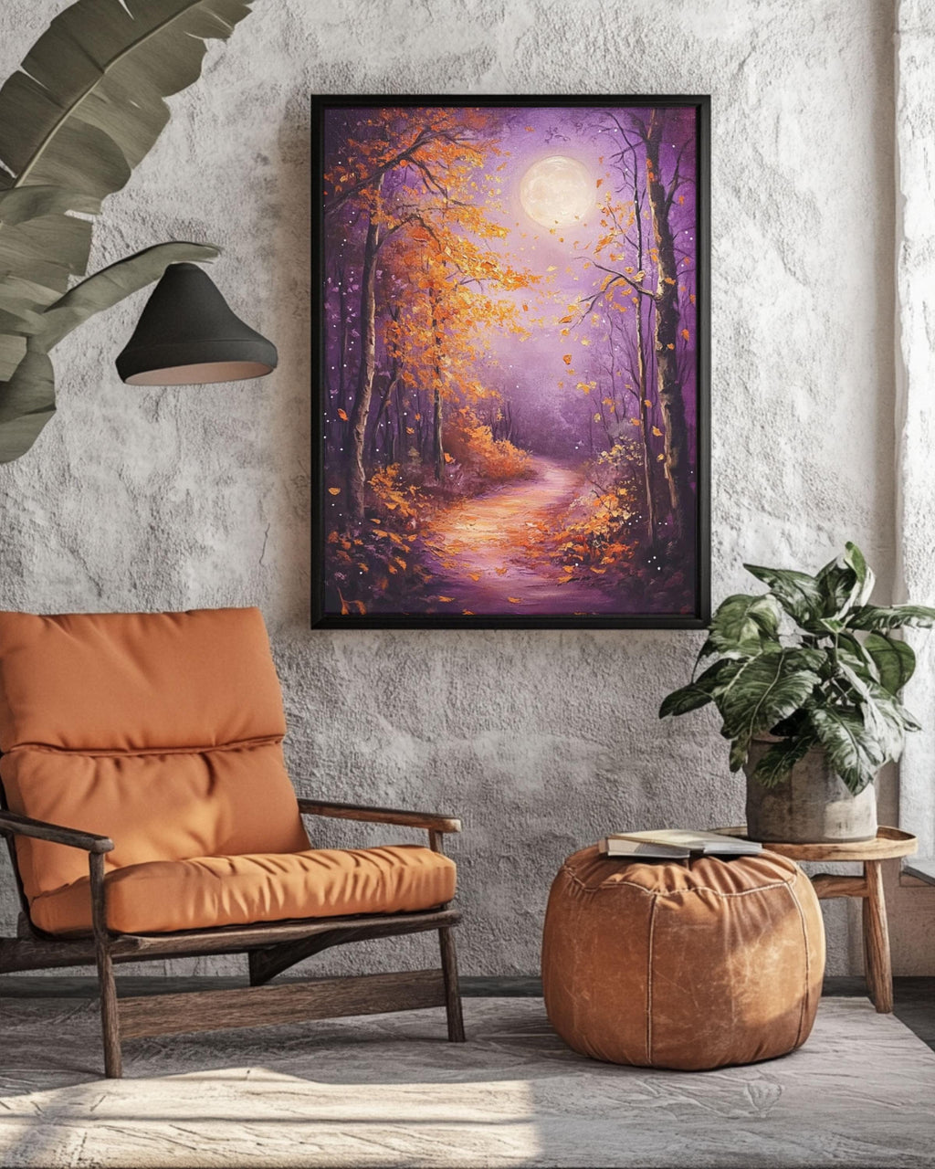 Moonlit Autumn Forest Painting: Fantasy Landscape Canvas Art Canvas Wall Art Print – Premium Home Decor