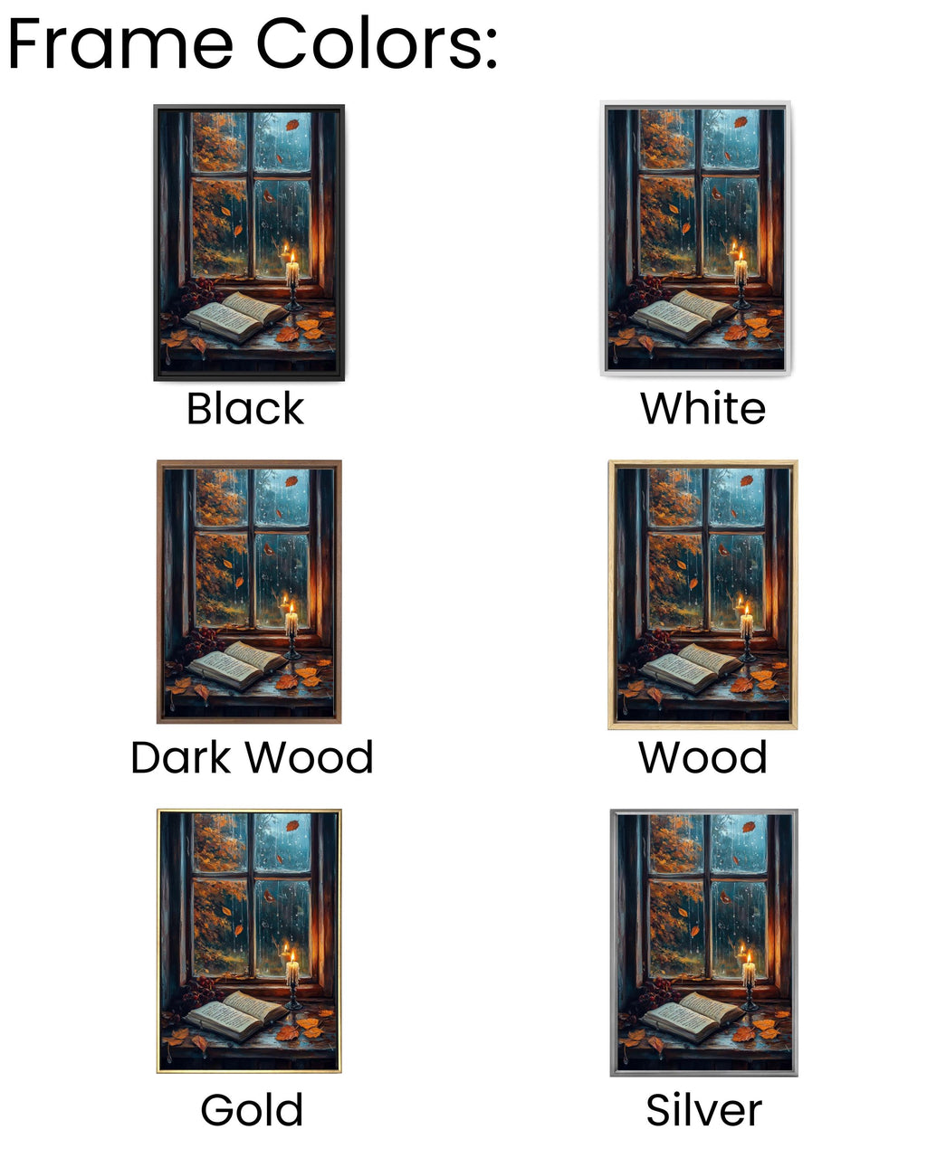 Rainy Window Autumn Scene Art: Cozy Book Lover Decor Canvas Wall Art Print – Premium Home Decor