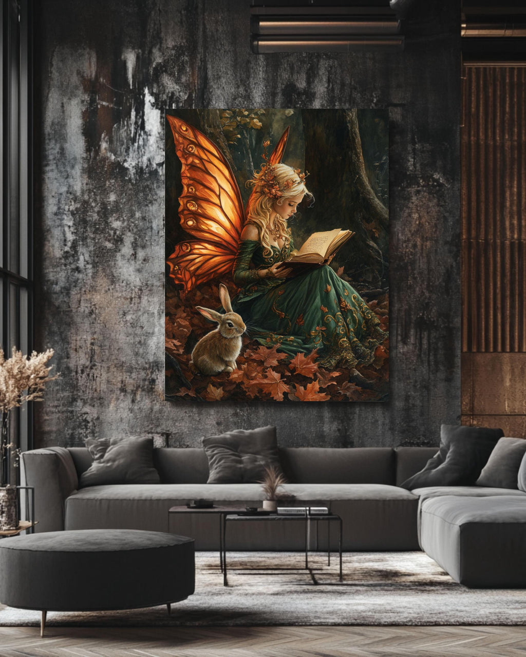 Autumn Fairy Reading to Rabbit Wall Art – Enchanted Forest Canvas Print
