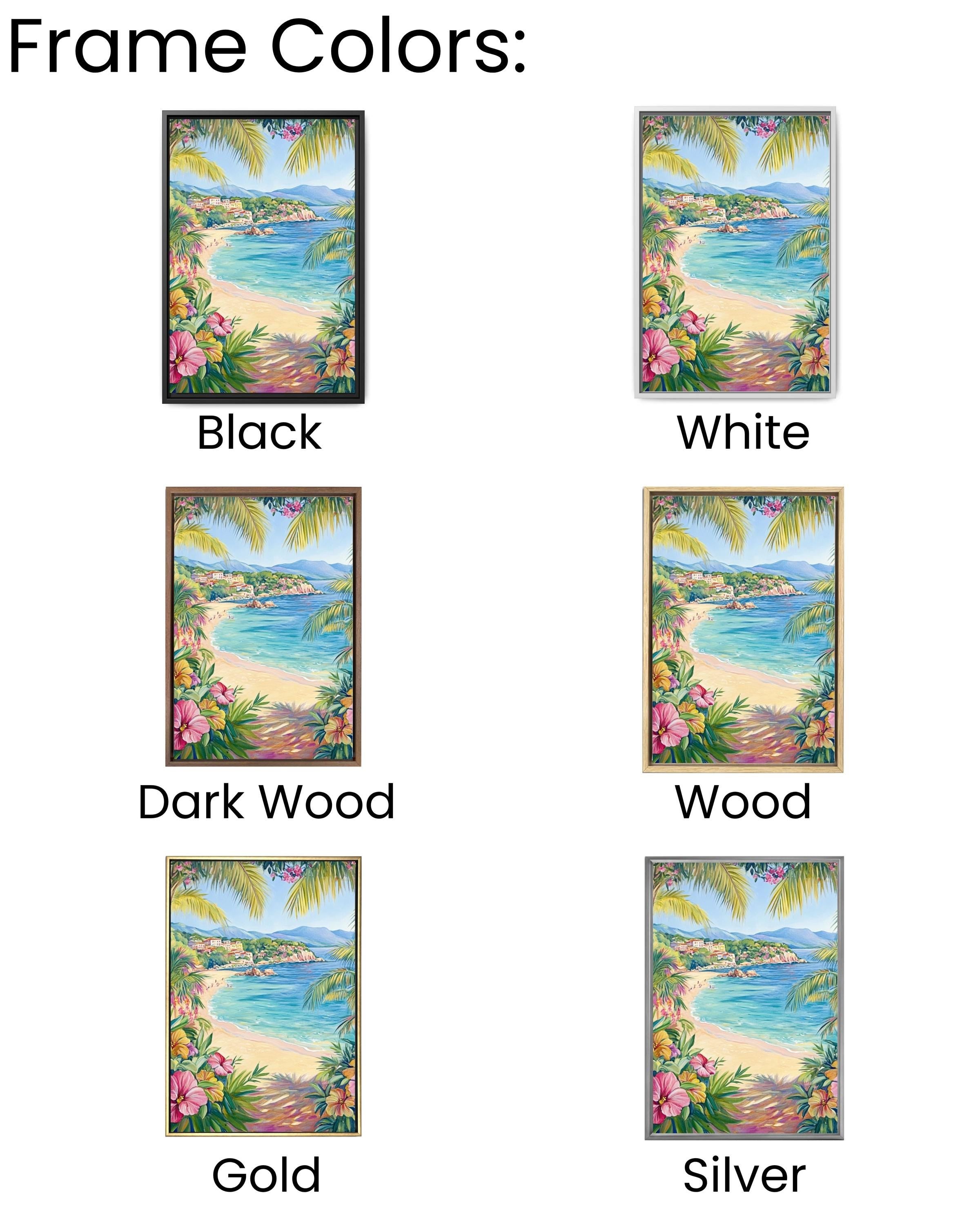 St. Tropez Beach Print: Tropical Hibiscus Flowers, Palm Trees, Crystal Waters Canvas Wall Art Print – Premium Home Decor
