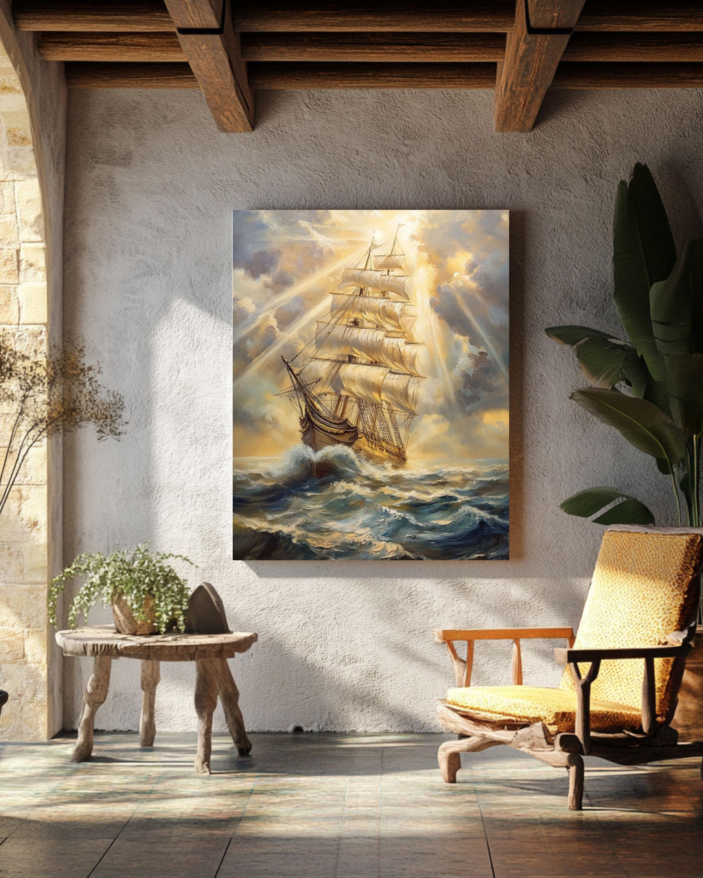 Vintage Sailing Ship Print: Stormy Sea Nautical Canvas Art Canvas Wall Art – Modern Decor Print