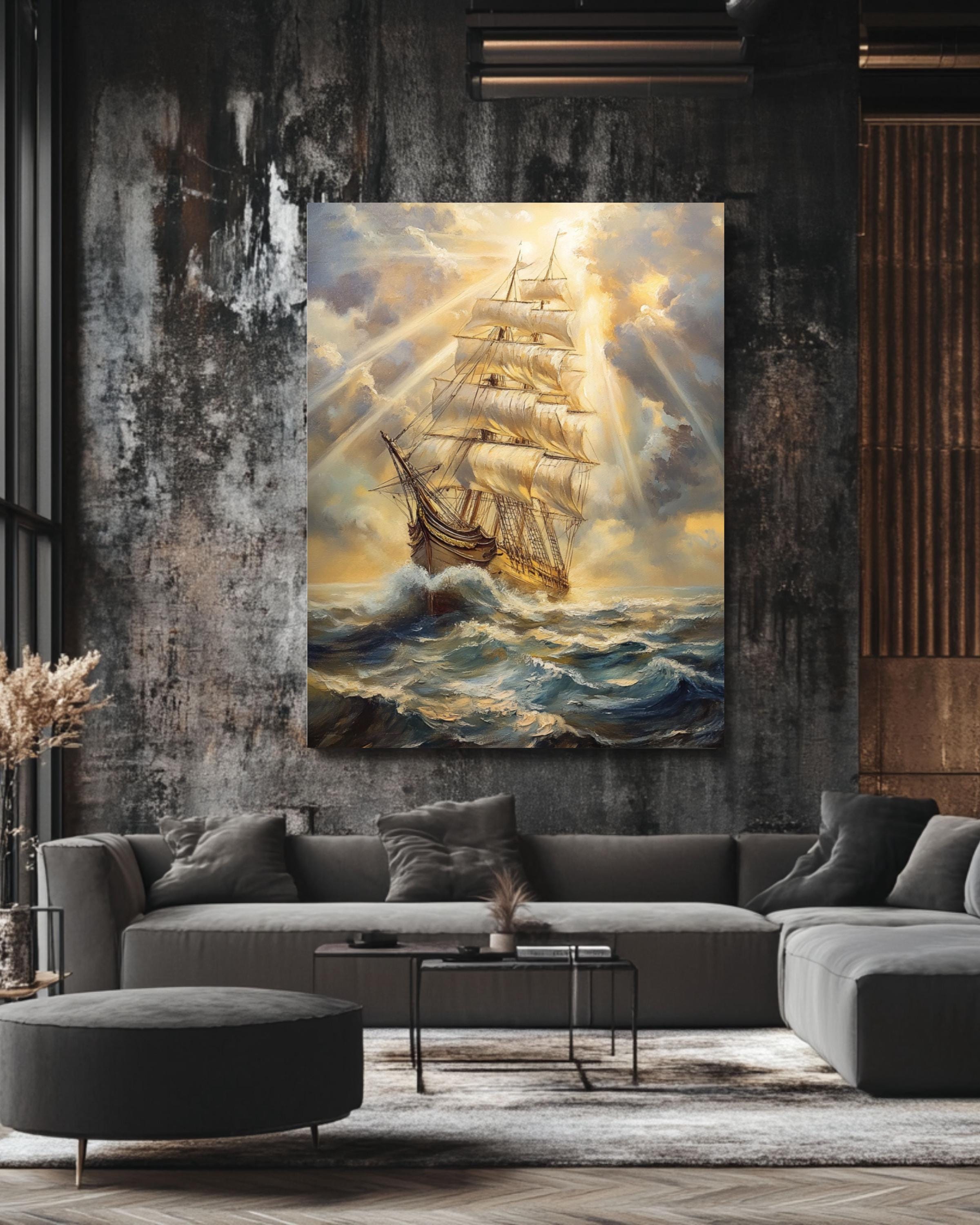 Vintage Sailing Ship Print: Stormy Sea Nautical Canvas Art Canvas Wall Art – Modern Decor Print