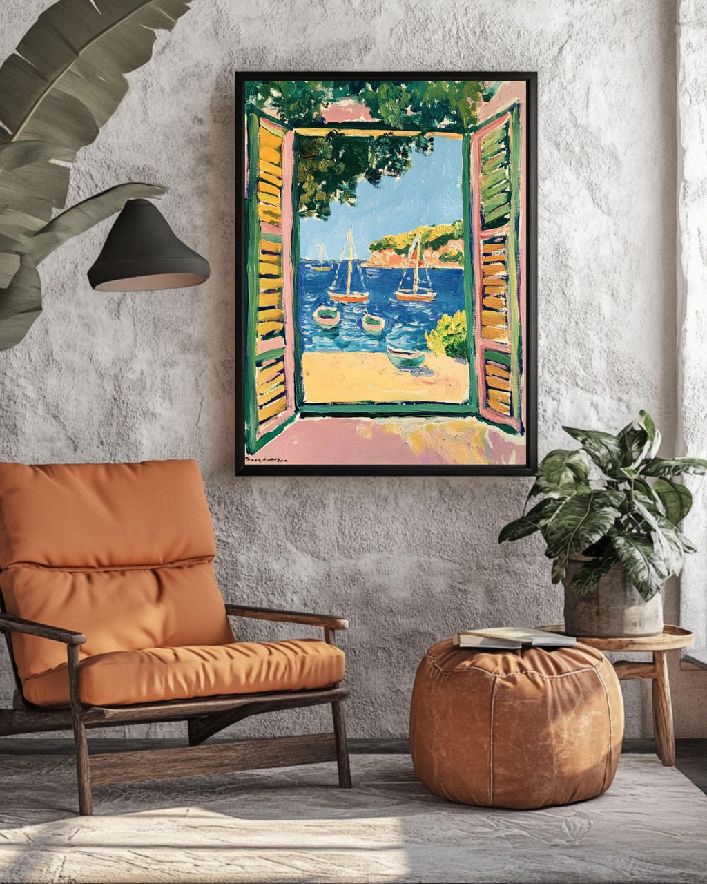 Matisse Style Coastal Print: Fauvist Open Window with Boats Canvas Wall Art – Modern Decor Print