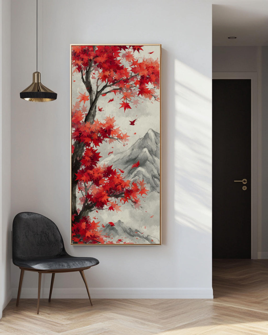 Red Maple Tree Asian Art Print: Autumn Landscape Wall Decor Canvas Wall Art – Modern Decor Print
