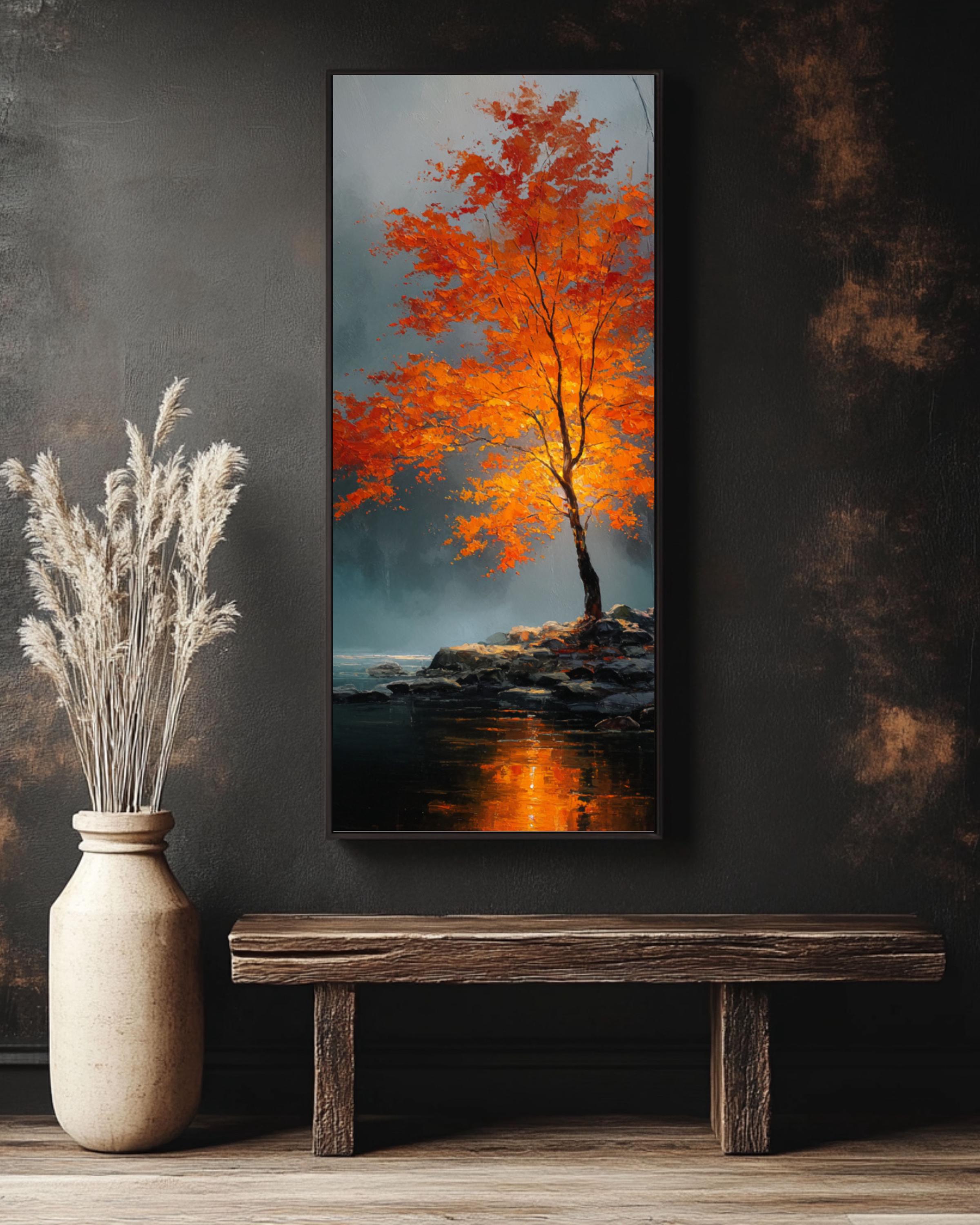 Majestic Autumn Tree Art: Moody Gothic Landscape, Fantasy Oil Painting Canvas Wall Art – Modern Decor Print