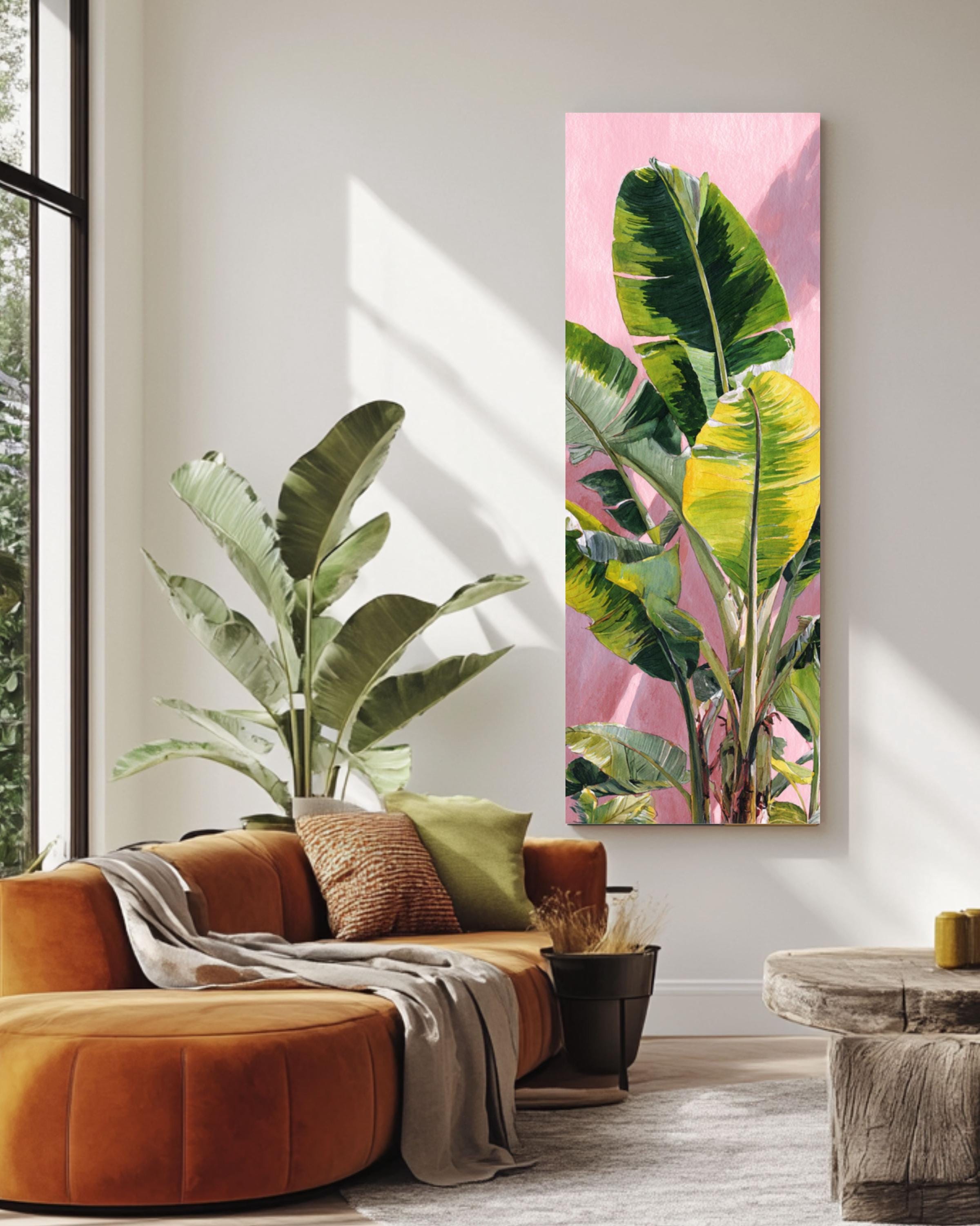 Monet Style Banana Leaf Print: Vintage Botanical Impressionist Art Canvas Wall Art – Modern Decor Print