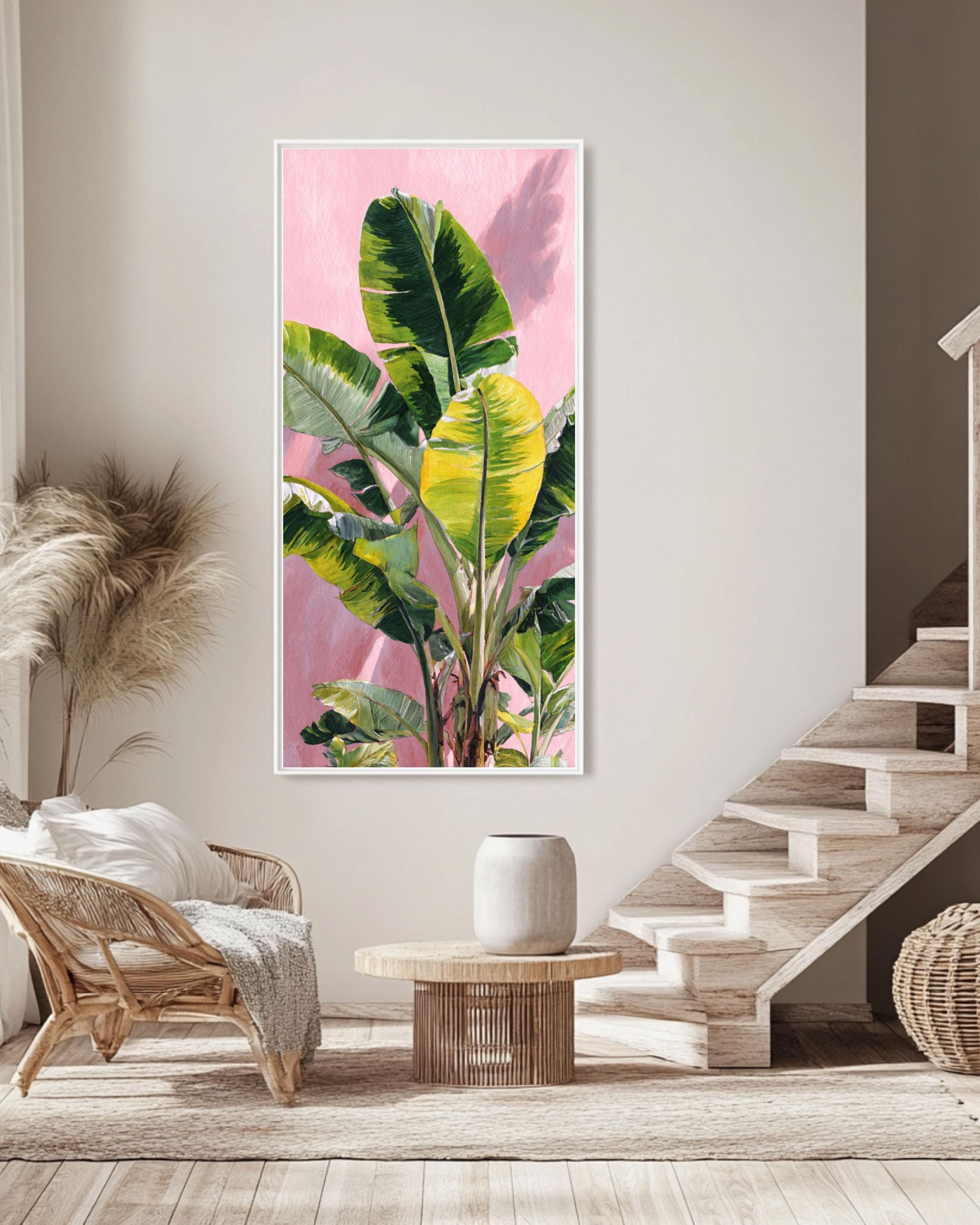 Monet Style Banana Leaf Print: Vintage Botanical Impressionist Art Canvas Wall Art – Modern Decor Print