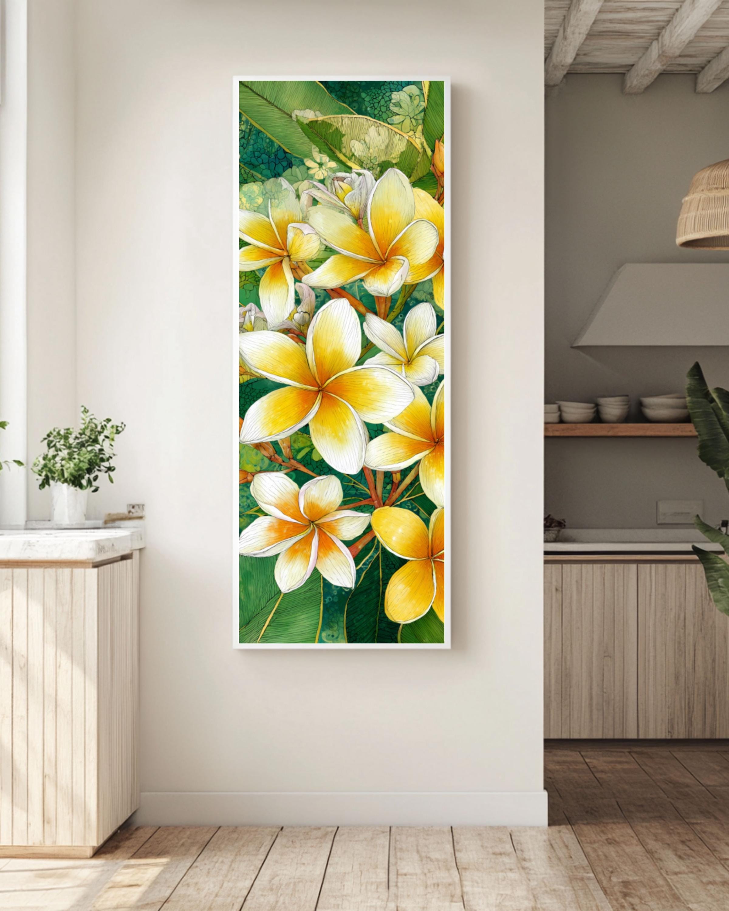 Plumeria Flower Print: Tropical Botanical Wall Art, Coastal Decor Canvas Wall Art – Modern Decor Print