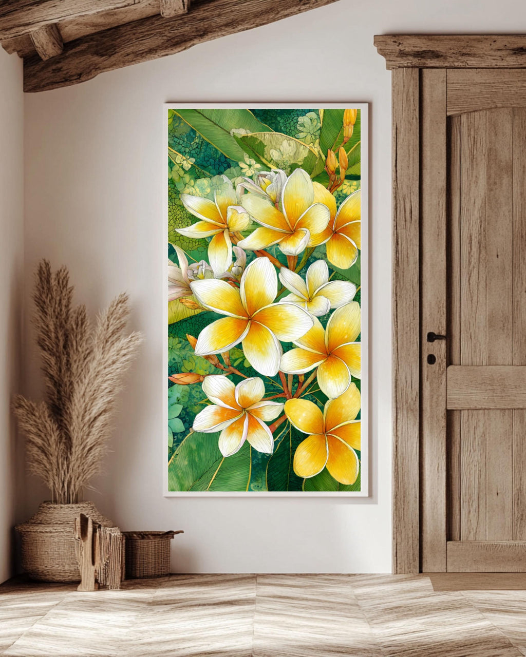 Plumeria Flower Print: Tropical Botanical Wall Art, Coastal Decor Canvas Wall Art – Modern Decor Print