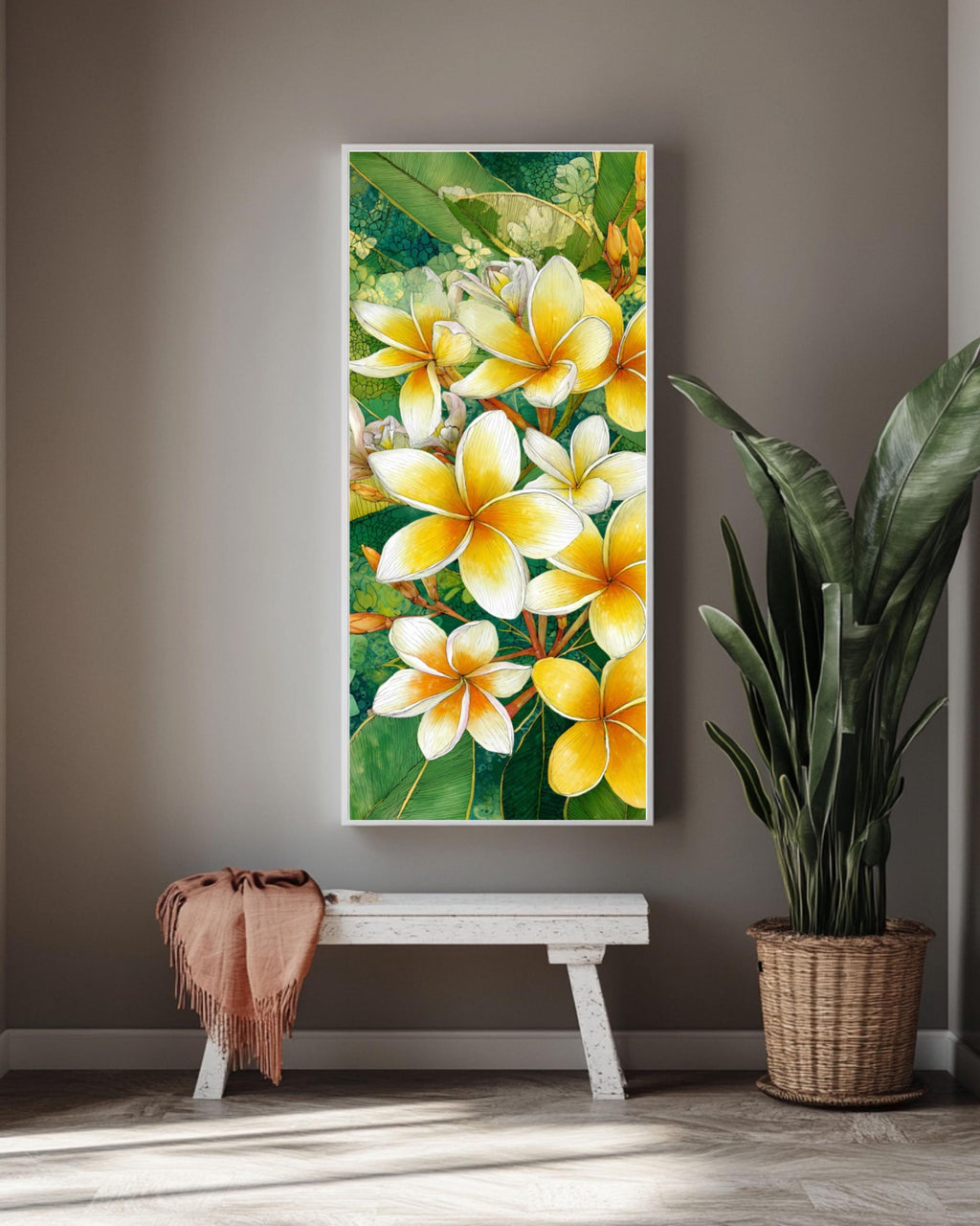 Plumeria Flower Print: Tropical Botanical Wall Art, Coastal Decor Canvas Wall Art – Modern Decor Print