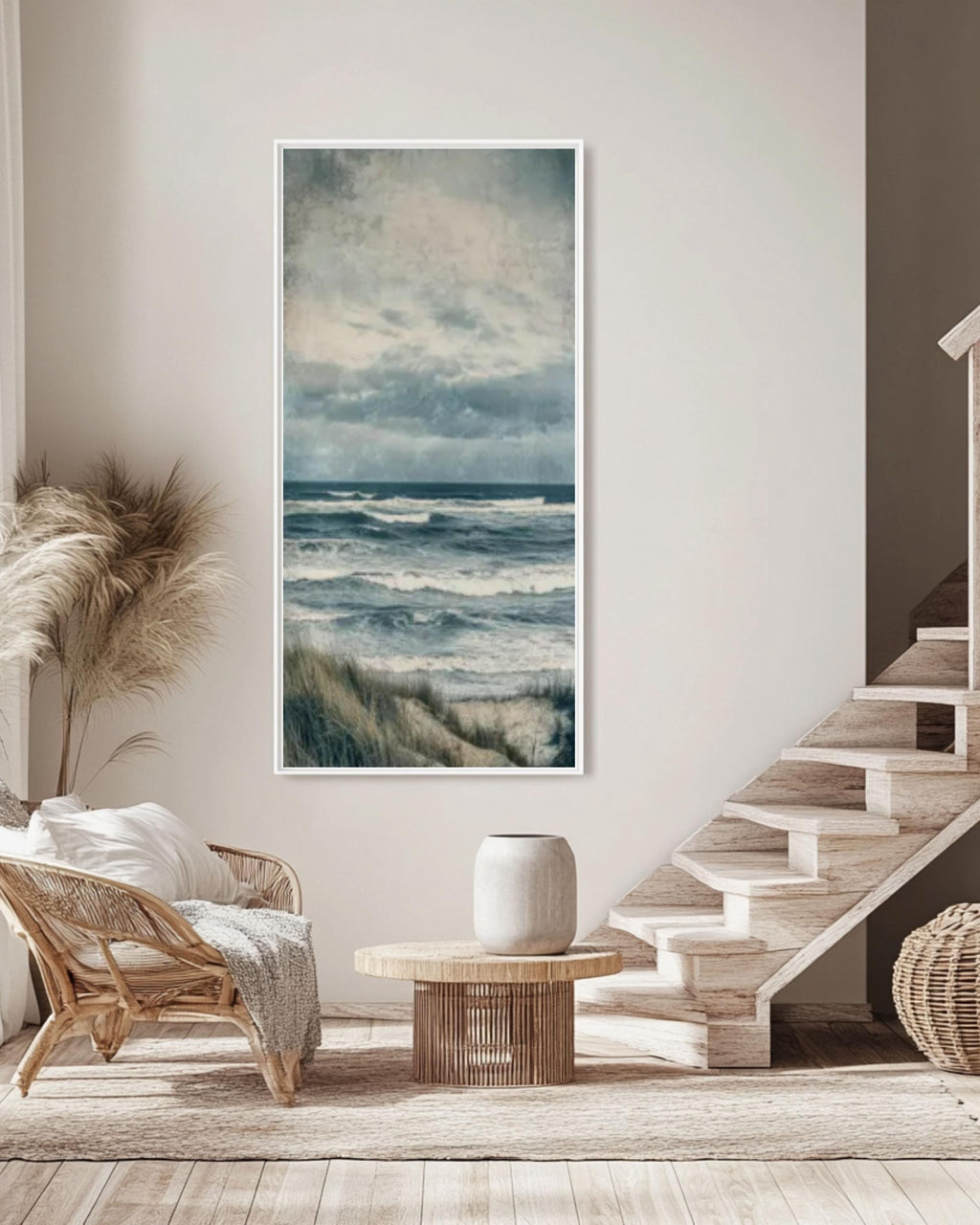 Moody Ocean Waves Canvas Print: Vintage Coastal Seascape Art Canvas Wall Art Print – Premium Home Decor