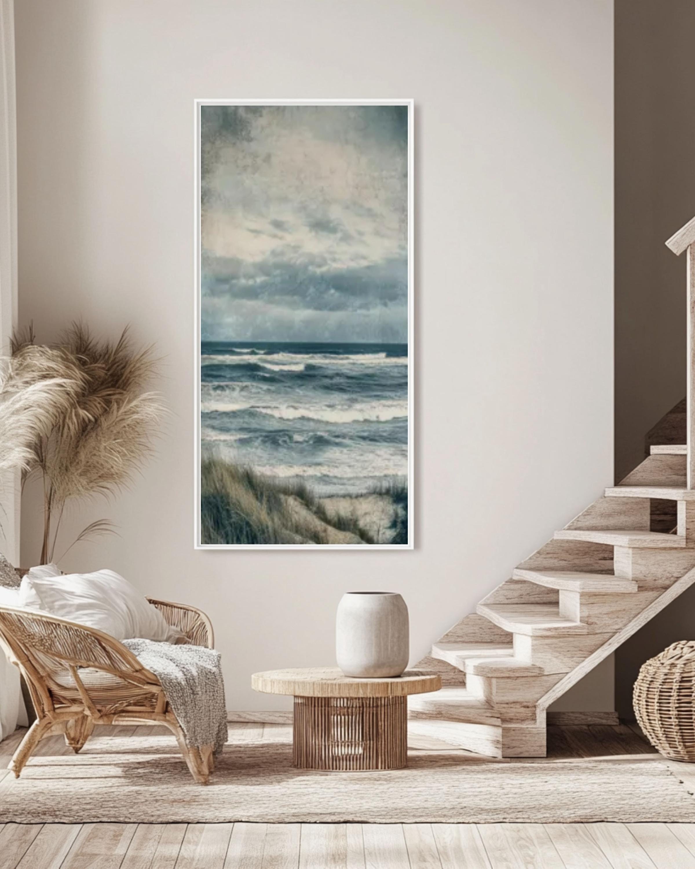 Moody Ocean Waves Canvas Print: Vintage Coastal Seascape Art Canvas Wall Art Print – Premium Home Decor