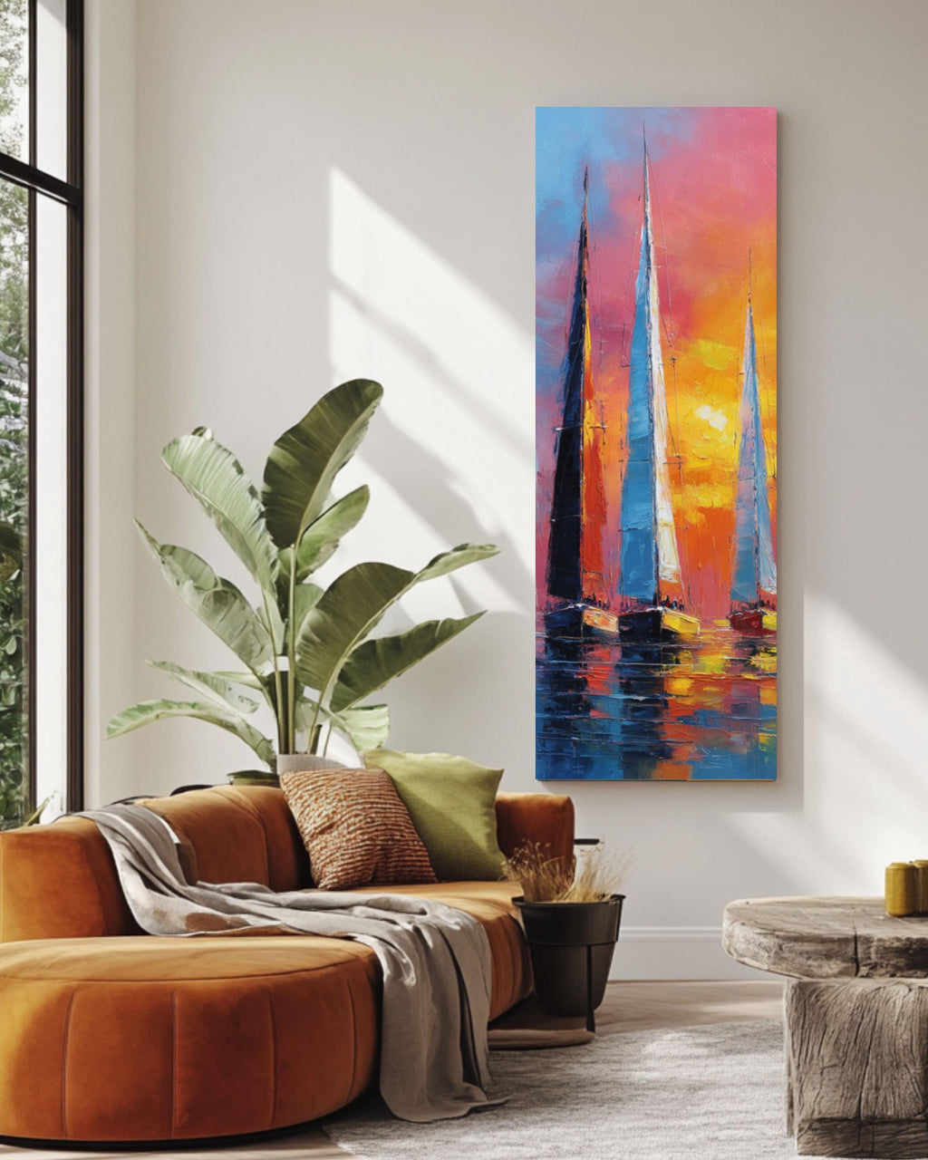 Abstract Sailboat Racing Art: Colorful Sea Reflections - Nautical Print Canvas Wall Art – Modern Decor Print