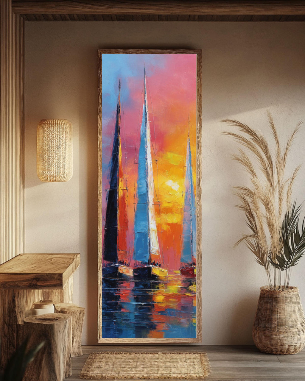 Abstract Sailboat Racing Art: Colorful Sea Reflections - Nautical Print Canvas Wall Art – Modern Decor Print