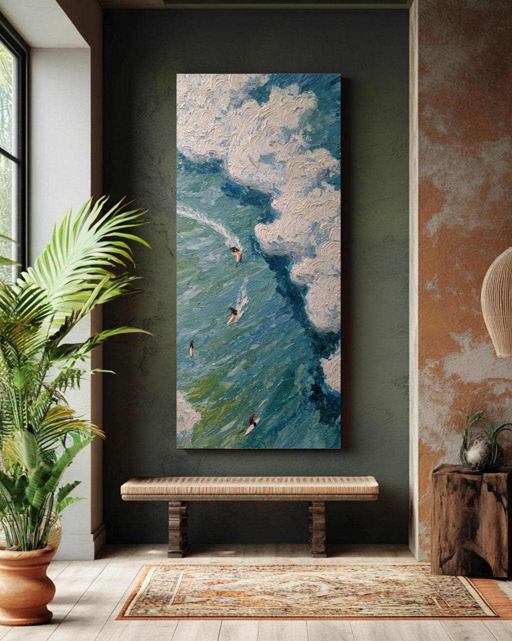 Impasto Surfing Ocean Art Print: Matisse-Inspired Coastal Scene Canvas Wall Art Print – Premium Home Decor