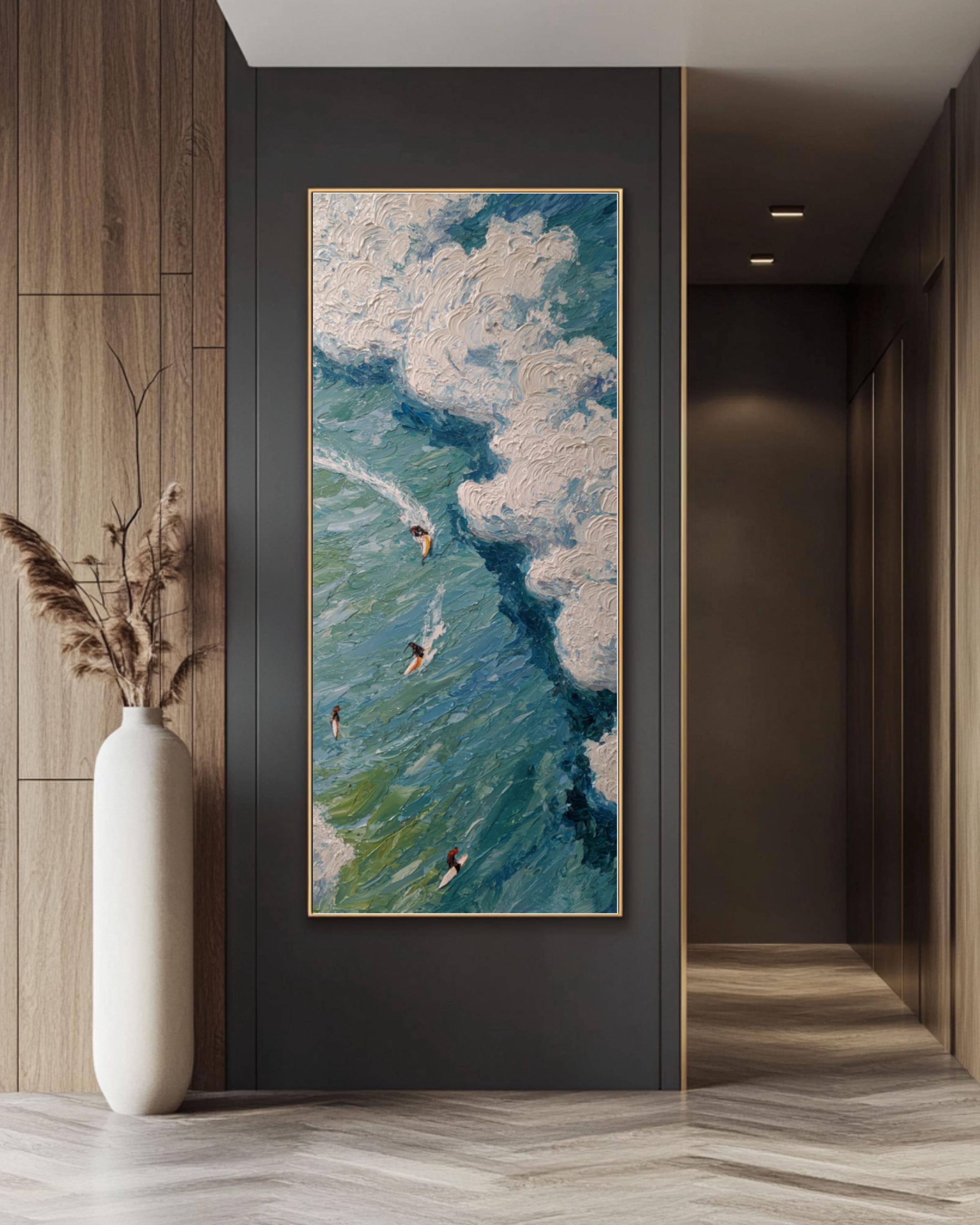Impasto Surfing Ocean Art Print: Matisse-Inspired Coastal Scene Canvas Wall Art Print – Premium Home Decor