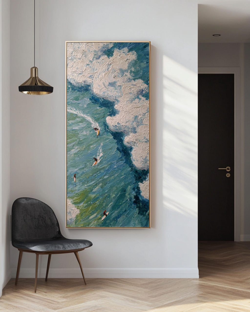 Impasto Surfing Ocean Art Print: Matisse-Inspired Coastal Scene Canvas Wall Art Print – Premium Home Decor
