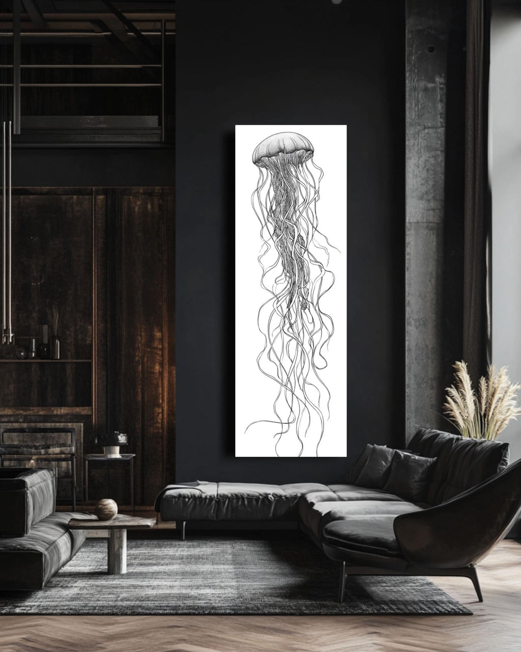 Minimalist Jellyfish Line Art Print: Modern Nautical Wall Decor Canvas Wall Art – Modern Decor Print