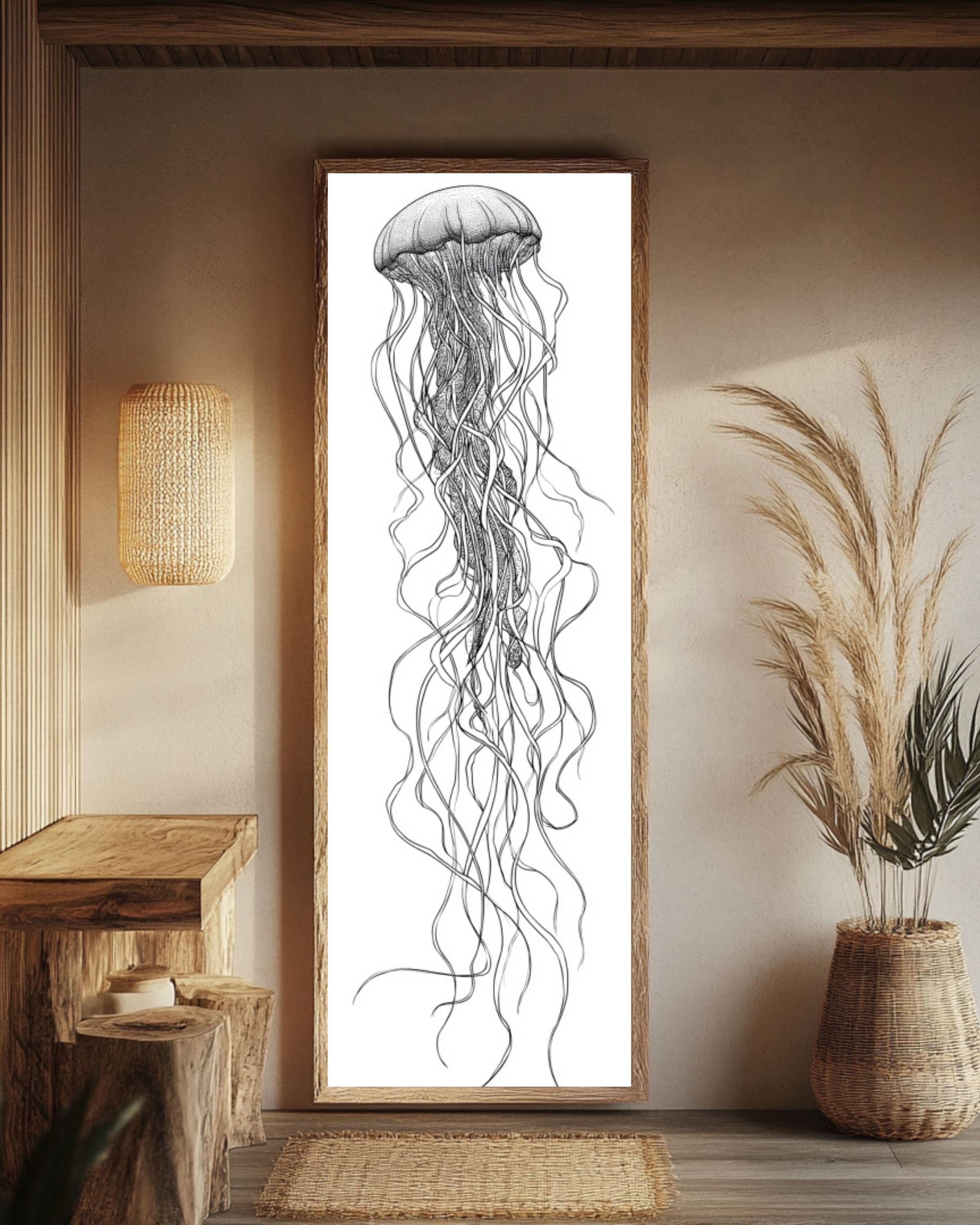 Minimalist Jellyfish Line Art Print: Modern Nautical Wall Decor Canvas Wall Art – Modern Decor Print