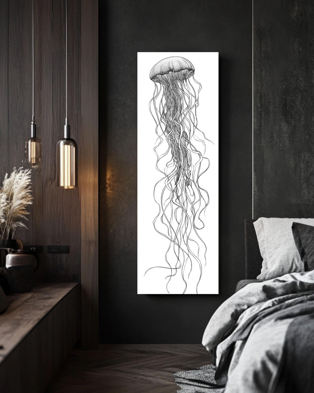 Minimalist Jellyfish Line Art Print: Modern Nautical Wall Decor Canvas Wall Art – Modern Decor Print