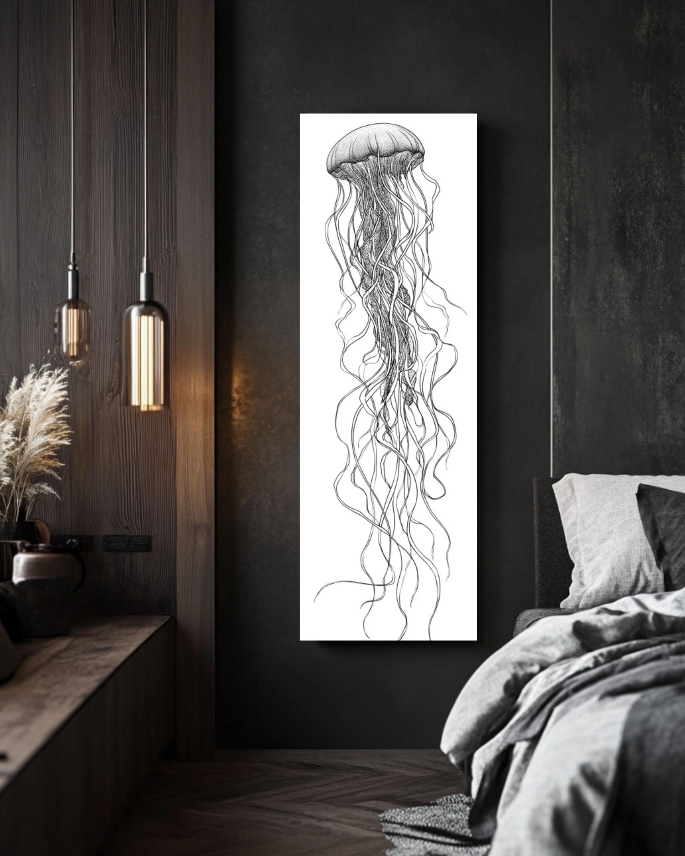 Minimalist Jellyfish Line Art Print: Modern Nautical Wall Decor Canvas Wall Art – Modern Decor Print