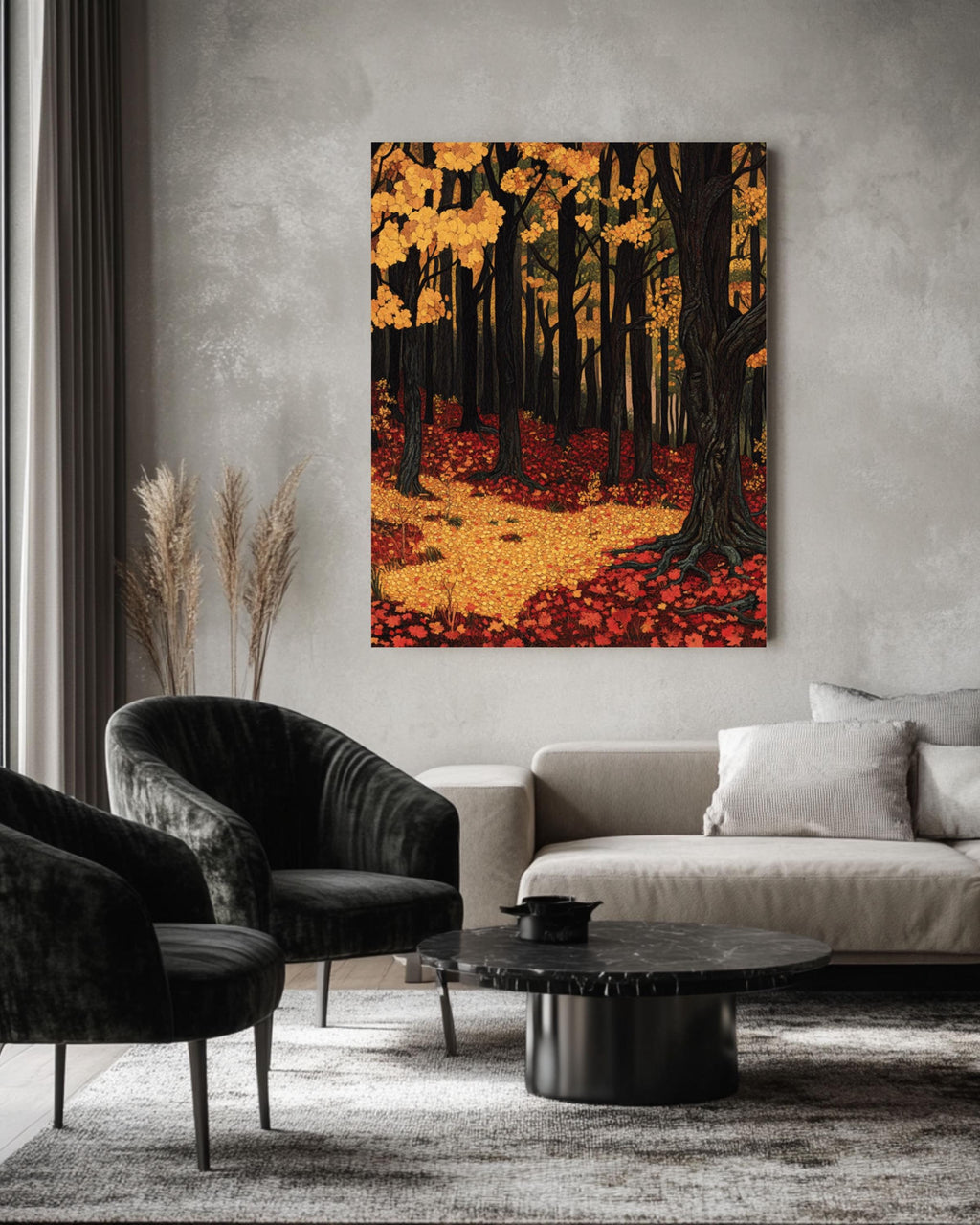 Autumn Forest Wall Art: Golden Crimson Leaves, Vintage Style Canvas Wall Art Print – Premium Home Decor