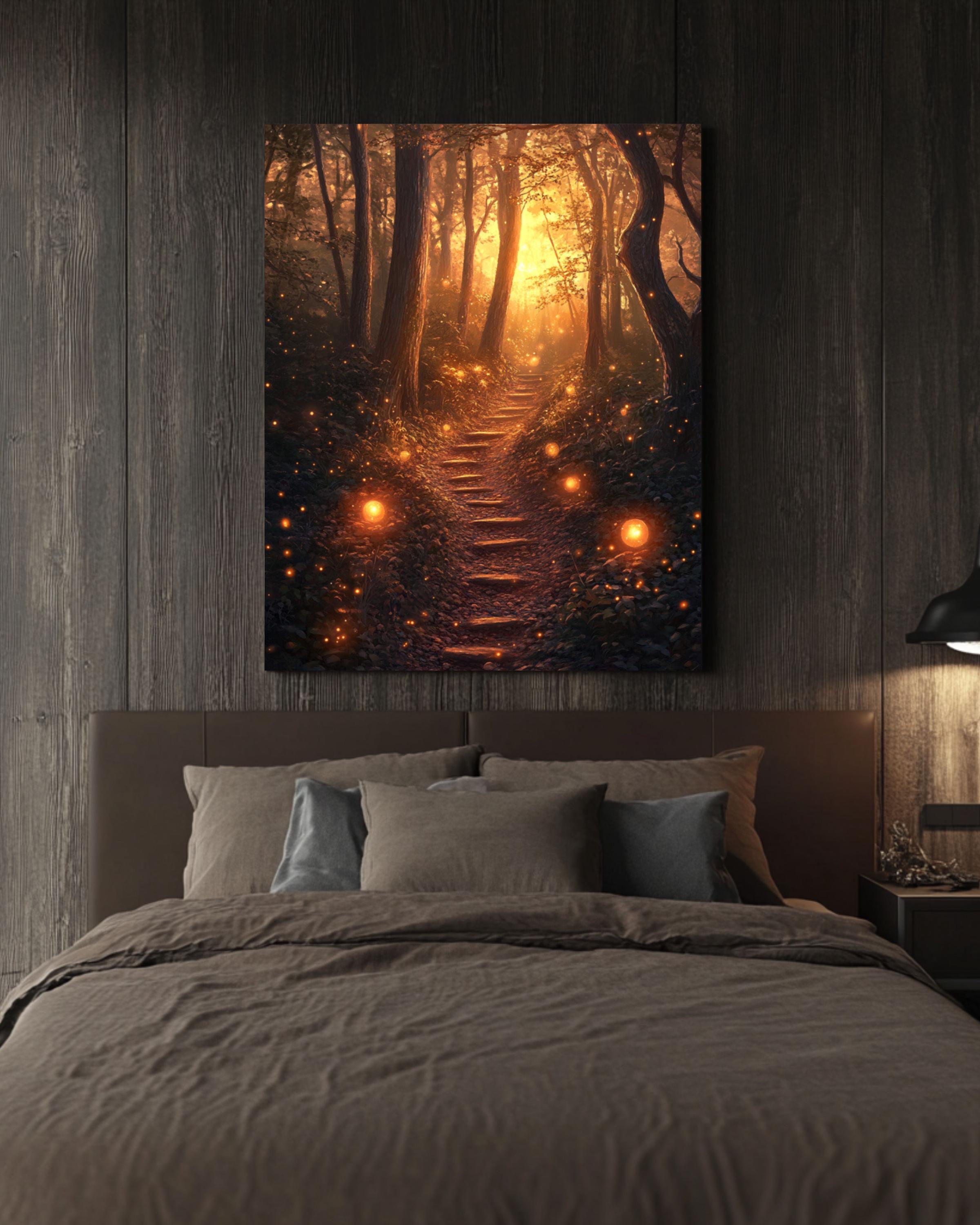Enchanted Forest Sunset Canvas Art: Magical Woodland Landscape Canvas Wall Art Print – Premium Home Decor