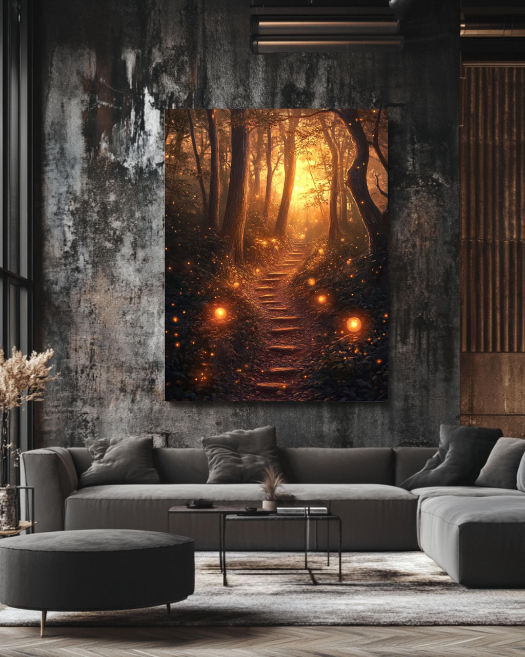 Enchanted Forest Sunset Canvas Art: Magical Woodland Landscape Canvas Wall Art Print – Premium Home Decor