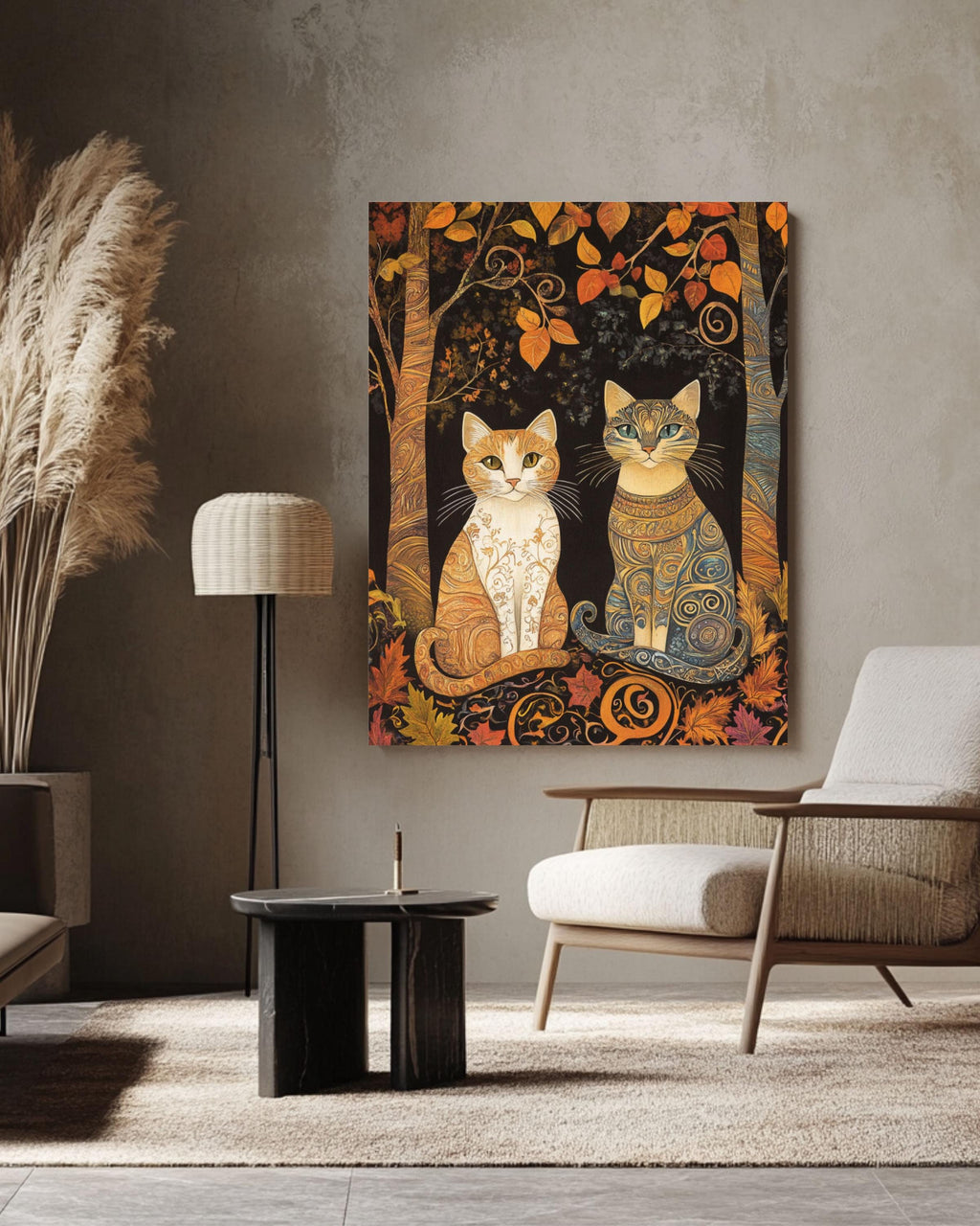 Autumn Cats Tapestry: Snake Scale Fur Design, Fall Forest Wall Art Canvas Wall Art Print – Premium Home Decor