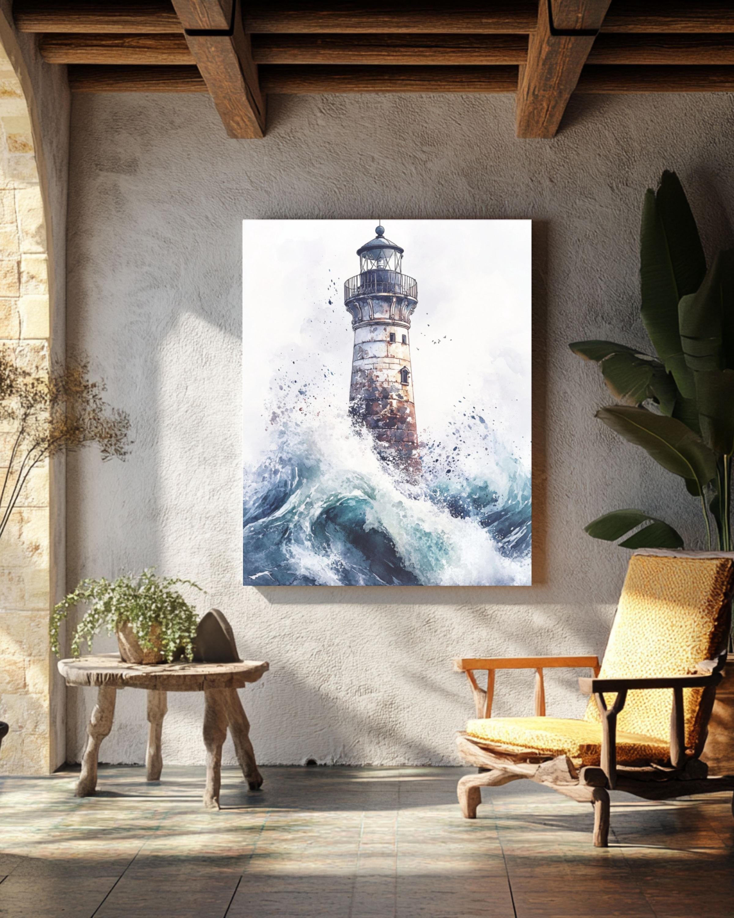 Whimsical Creepy Lighthouse Watercolor Print: Spooky Nautical Wall Art Canvas Wall Art Print – Premium Home Decor