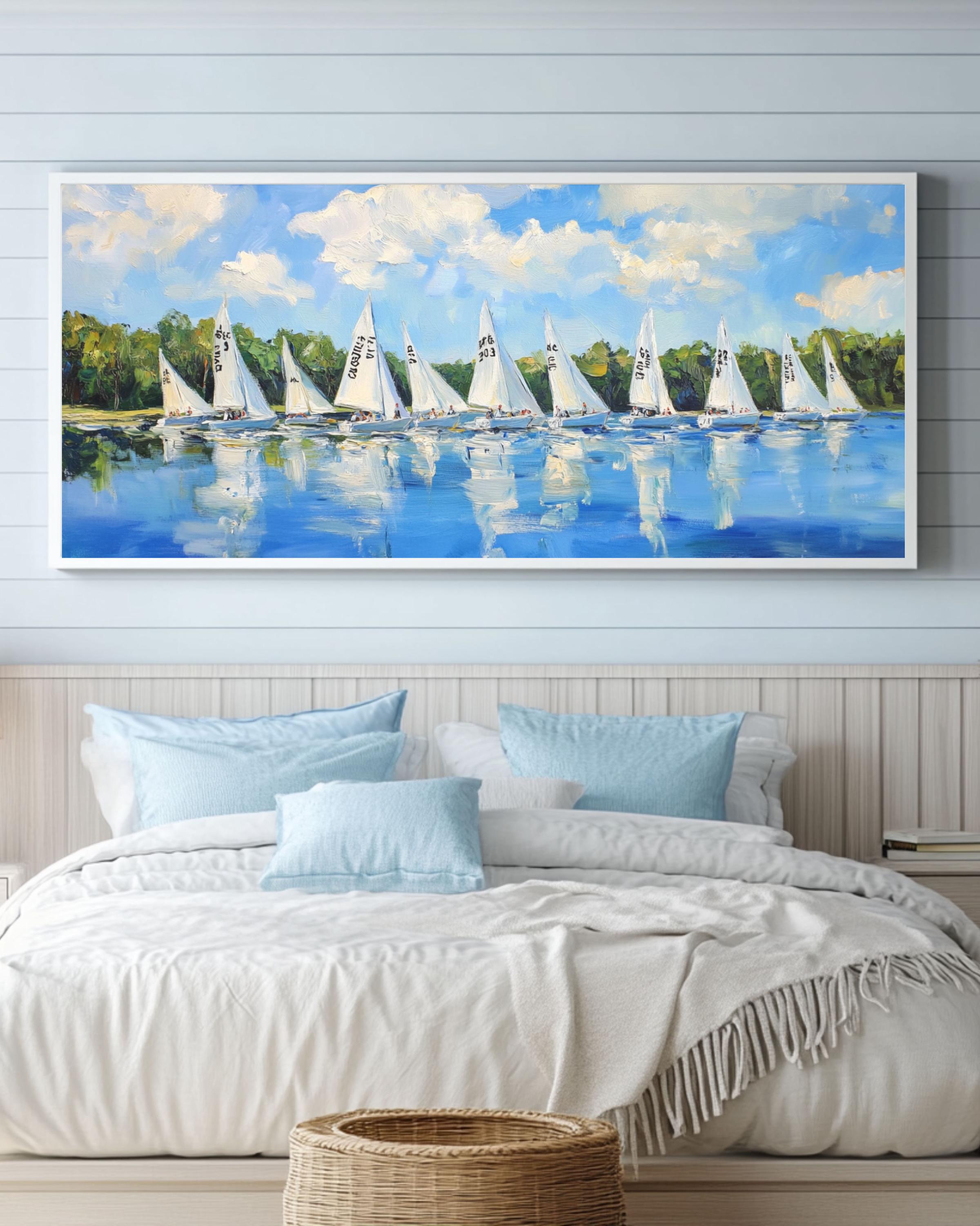 Impressionist Sailboat Regatta Art: Lake Scene Canvas or Poster Canvas Wall Art Print – Premium Home Decor