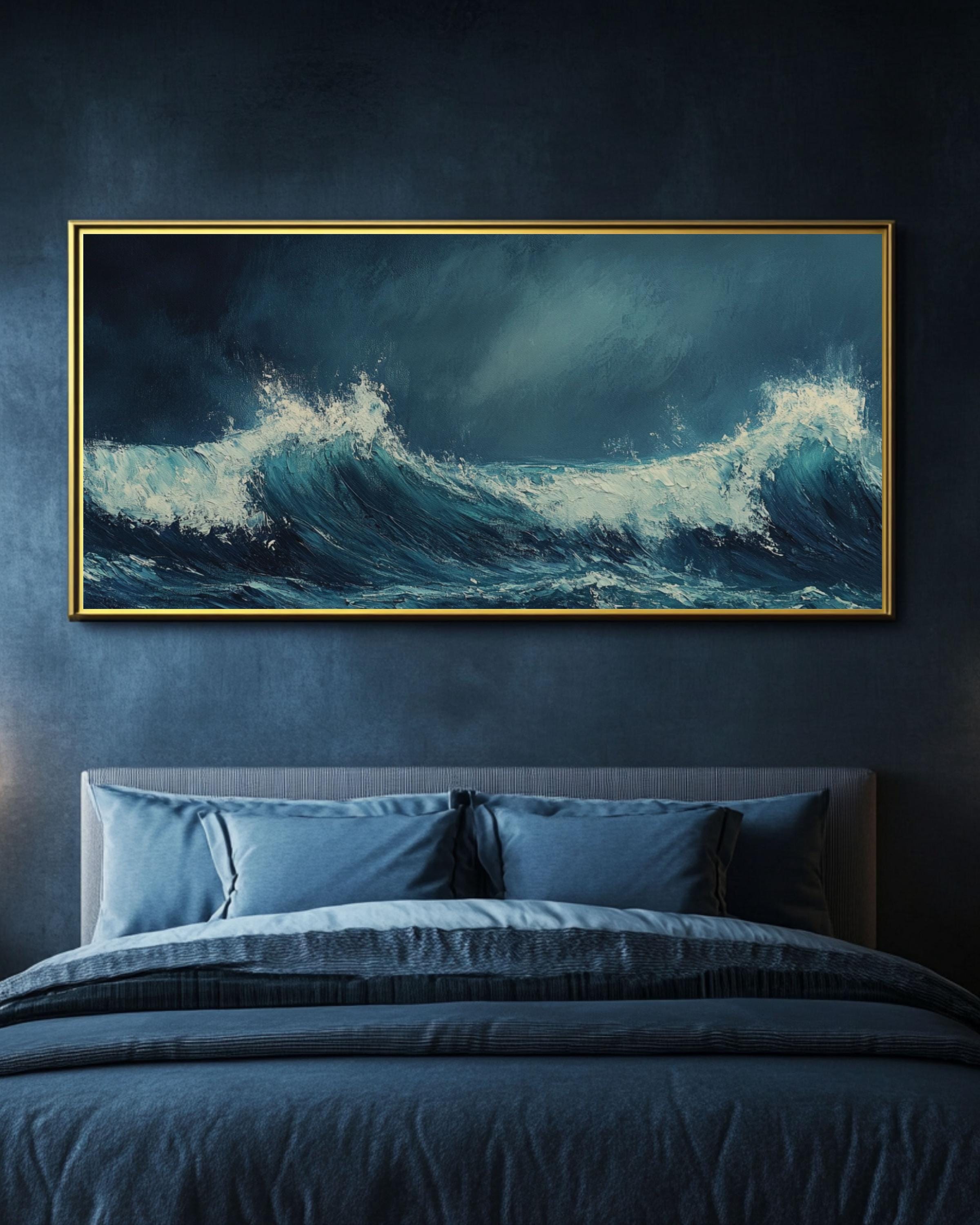 Impasto Ocean Waves Art: Moody Coastal Canvas or Poster Canvas Wall Art Print – Premium Home Decor