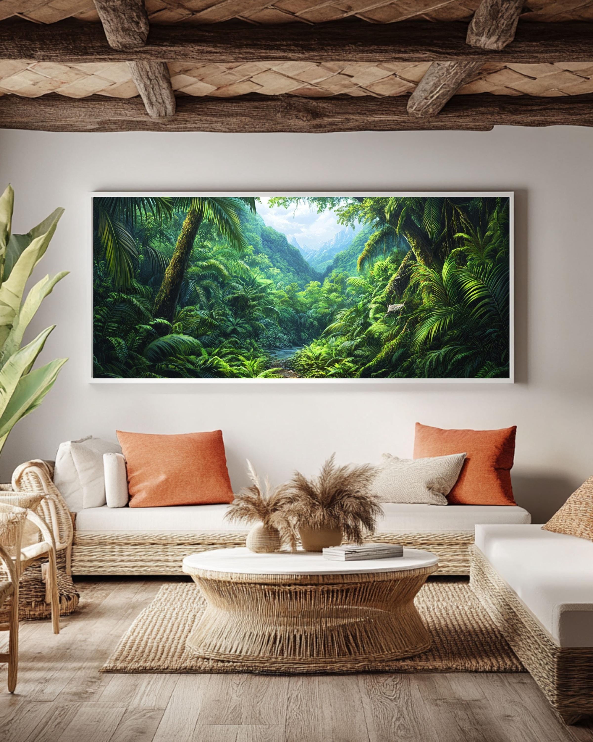 Tropical Rainforest Canvas Art: Lush Green Jungle Scene Canvas Wall Art Print – Premium Home Decor