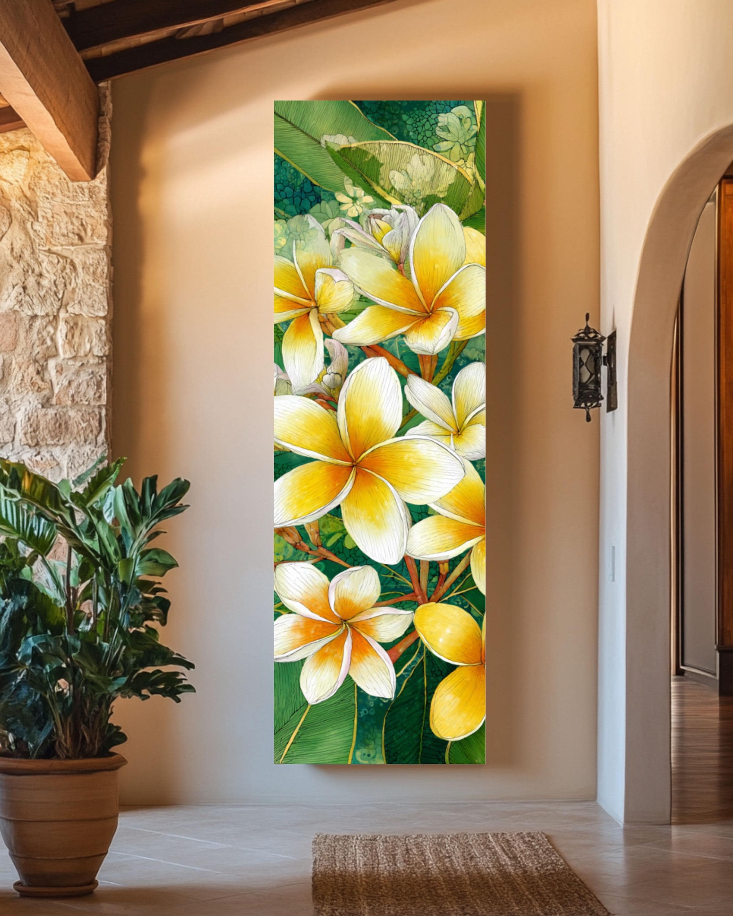 Plumeria Flower Print: Tropical Botanical Wall Art, Coastal Decor Canvas Wall Art – Modern Decor Print