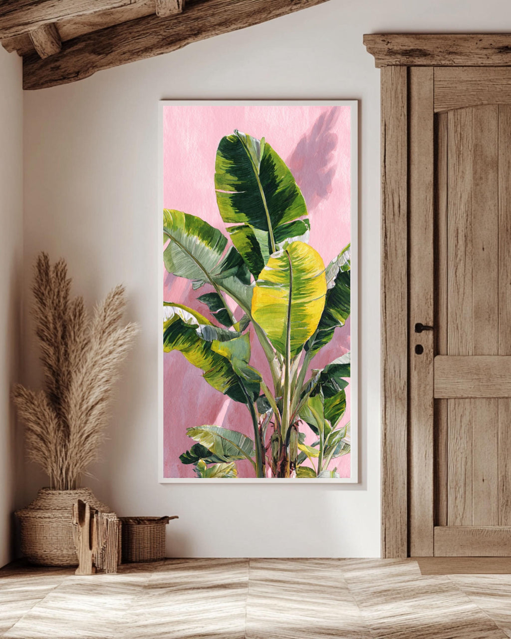 Monet Style Banana Leaf Print: Vintage Botanical Impressionist Art Canvas Wall Art – Modern Decor Print