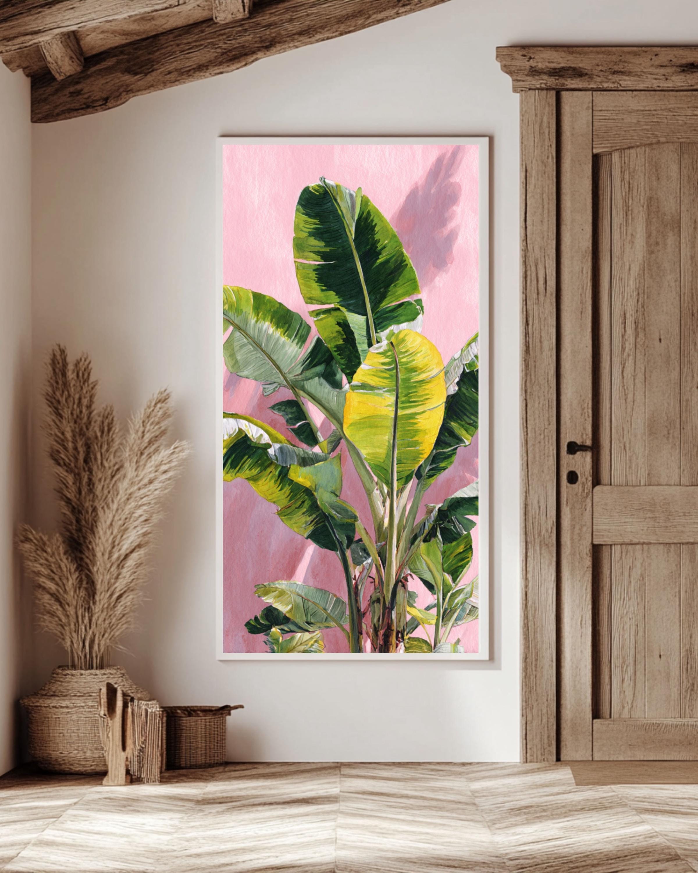 Monet Style Banana Leaf Print: Vintage Botanical Impressionist Art Canvas Wall Art – Modern Decor Print
