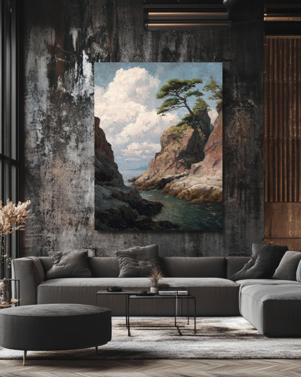 Lone Pine Tree Coastal Print: Muted Landscape Art, Henry John Bemis Style Canvas Wall Art – Modern Decor Print