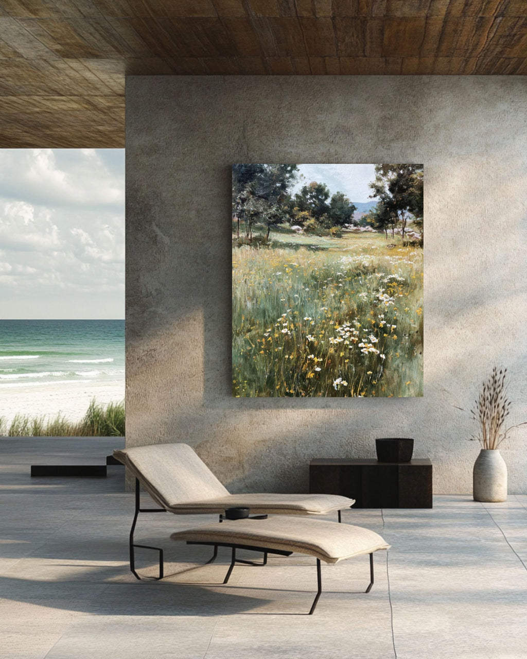 Sargent-Inspired Meadow Oil Painting: Impressionistic Wildflower Landscape Art Canvas Wall Art – Modern Decor Print