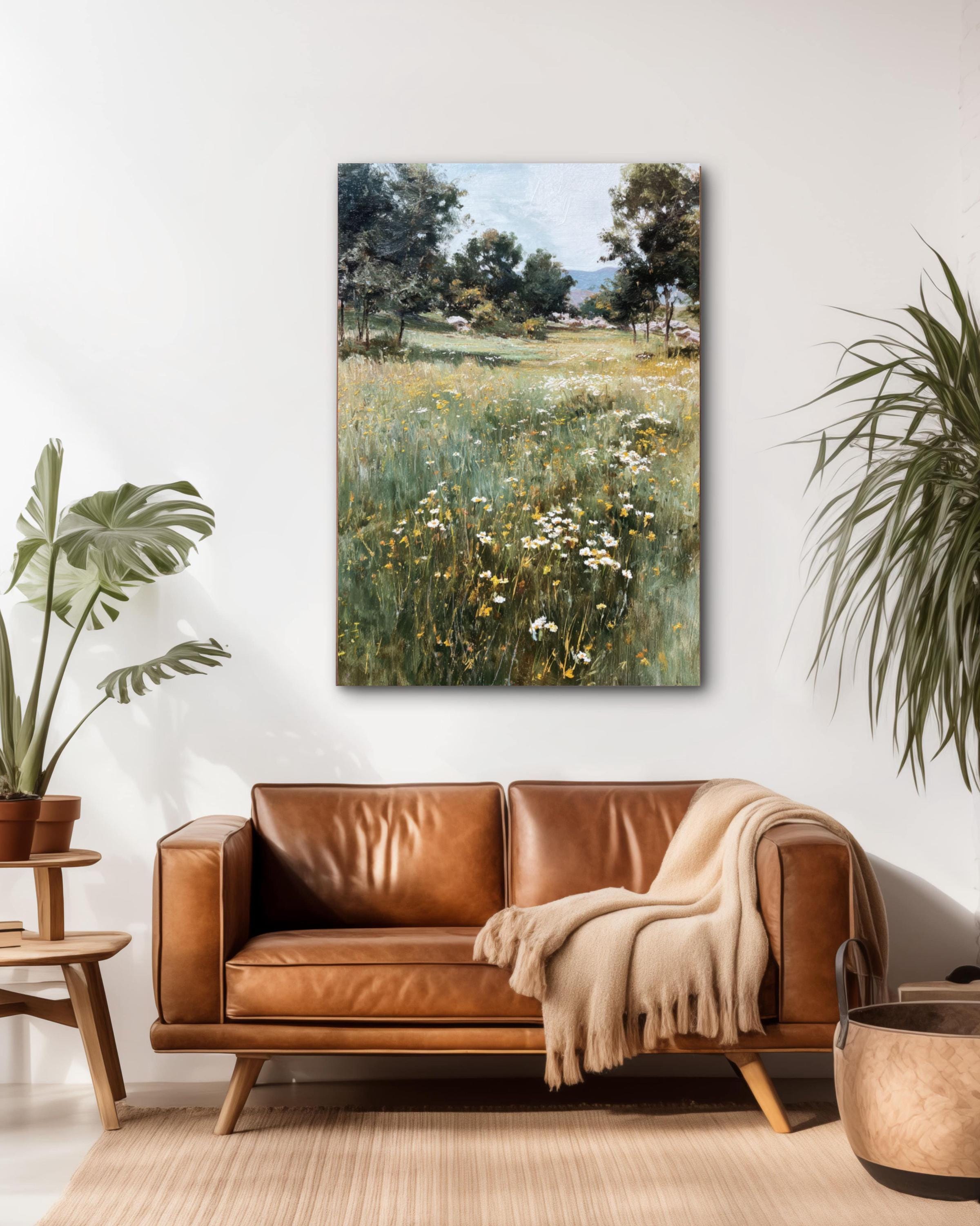 Sargent-Inspired Meadow Oil Painting: Impressionistic Wildflower Landscape Art Canvas Wall Art – Modern Decor Print