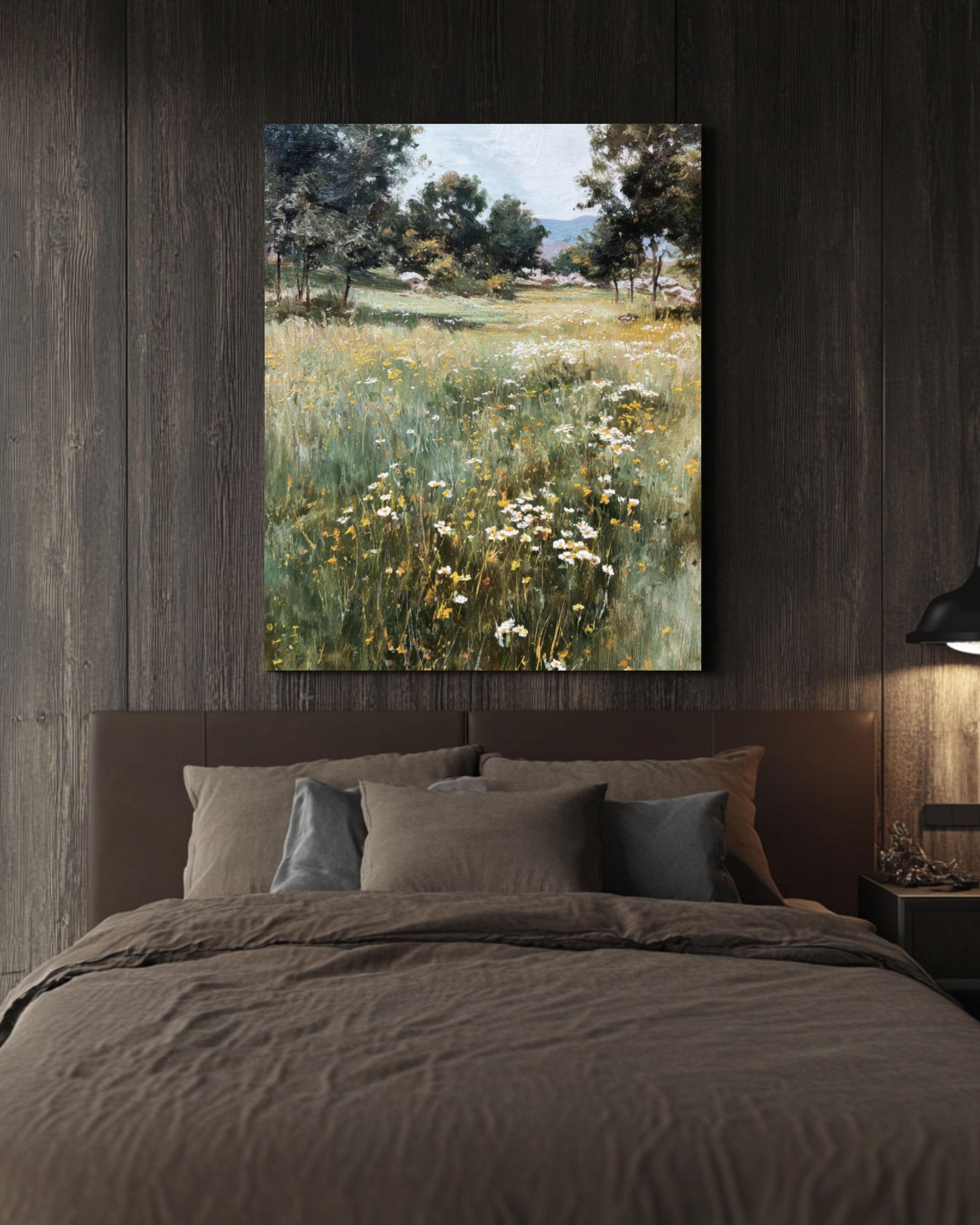 Sargent-Inspired Meadow Oil Painting: Impressionistic Wildflower Landscape Art Canvas Wall Art – Modern Decor Print