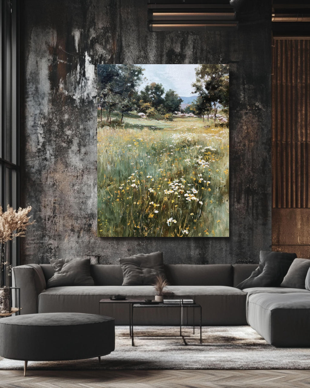 Sargent-Inspired Meadow Oil Painting: Impressionistic Wildflower Landscape Art Canvas Wall Art – Modern Decor Print