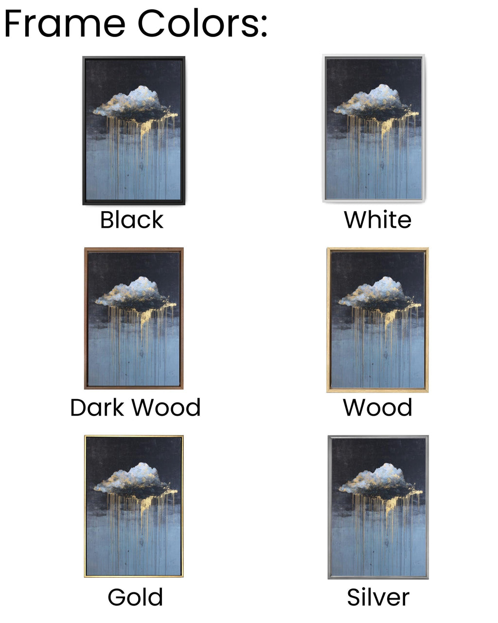 Abstract Cloud Drip Art Print: White & Gold on Dark Sky Canvas Wall Art – Modern Decor Print