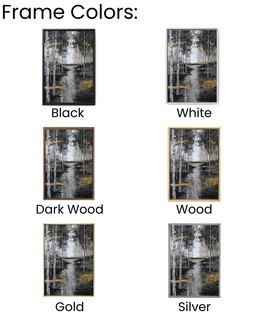 Abstract Birch Tree Forest Art: Gold Accent Landscape Print Canvas Wall Art – Modern Decor Print
