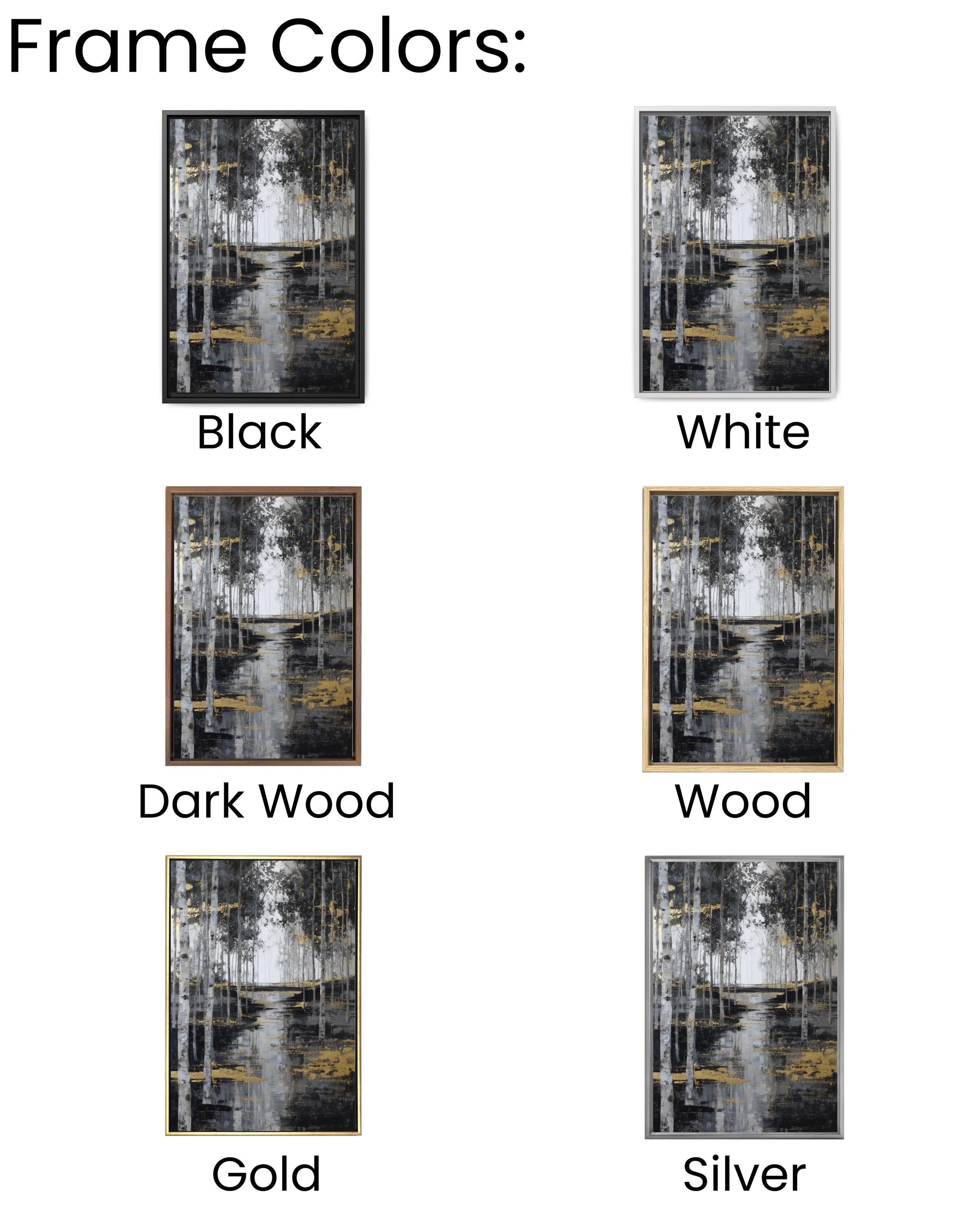 Abstract Birch Tree Forest Art: Gold Accent Landscape Print Canvas Wall Art – Modern Decor Print