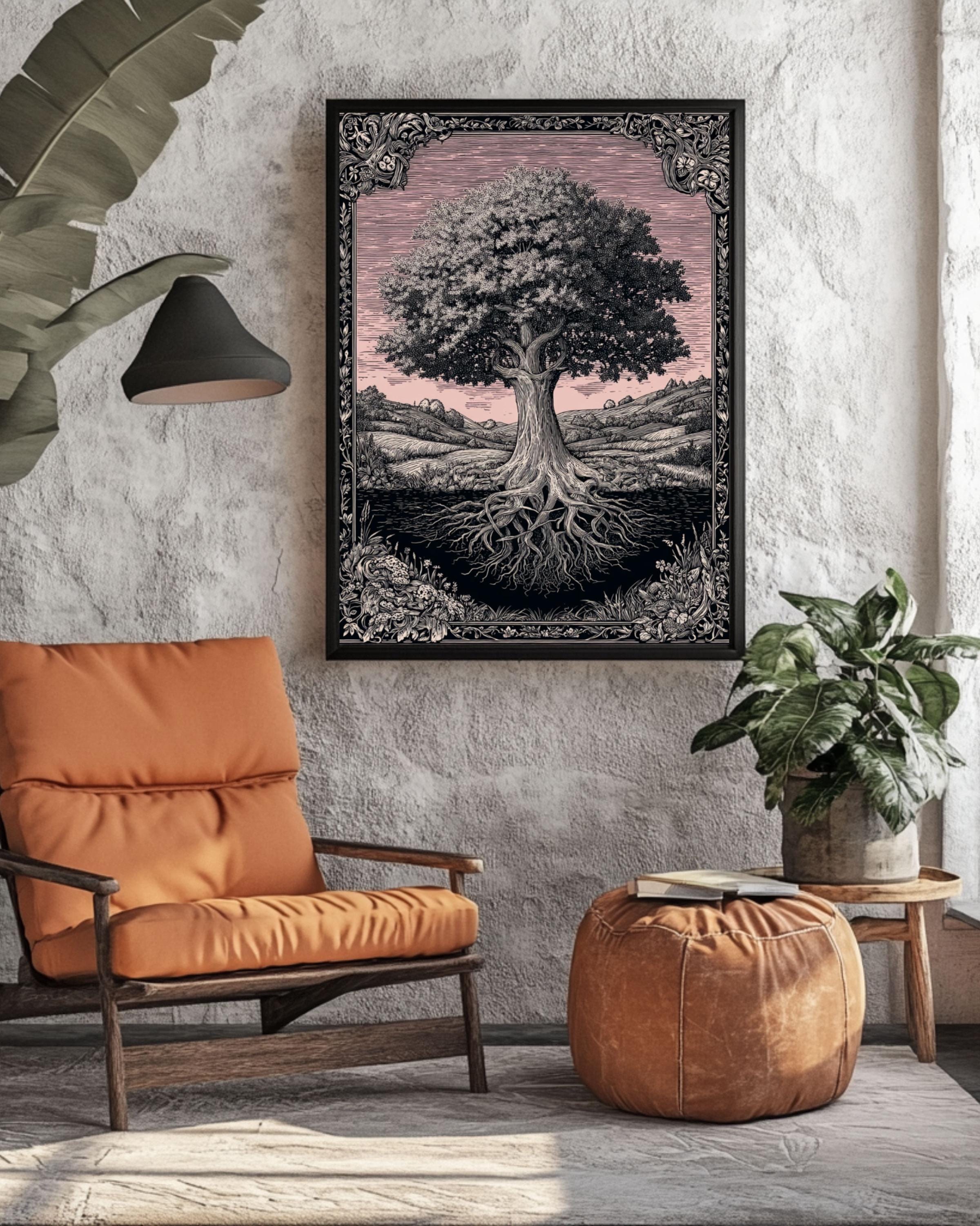 Art Nouveau Oak Tree Print: Ornate Nature Wall Art Canvas Wall Art – Modern Decor Print