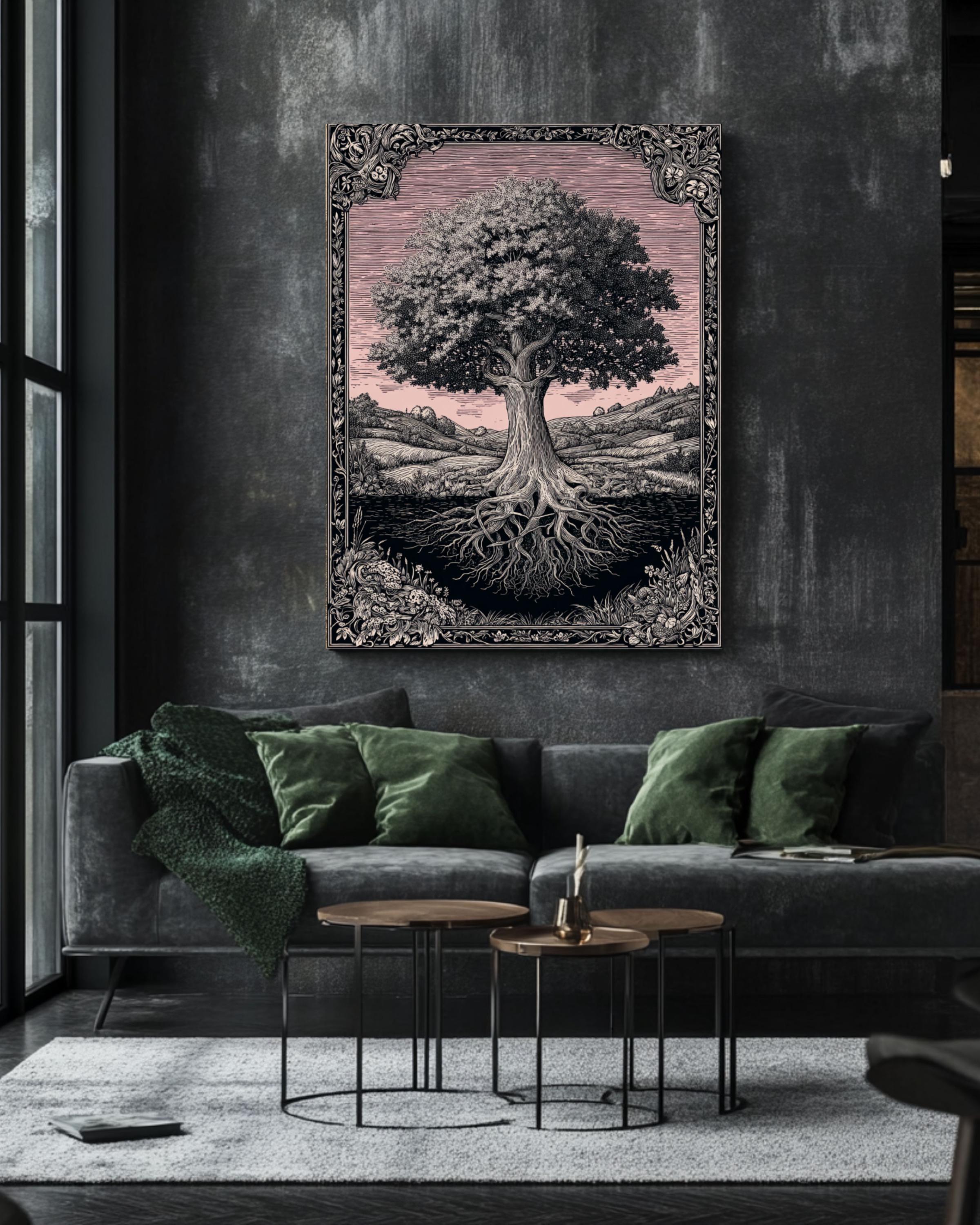 Art Nouveau Oak Tree Print: Ornate Nature Wall Art Canvas Wall Art – Modern Decor Print