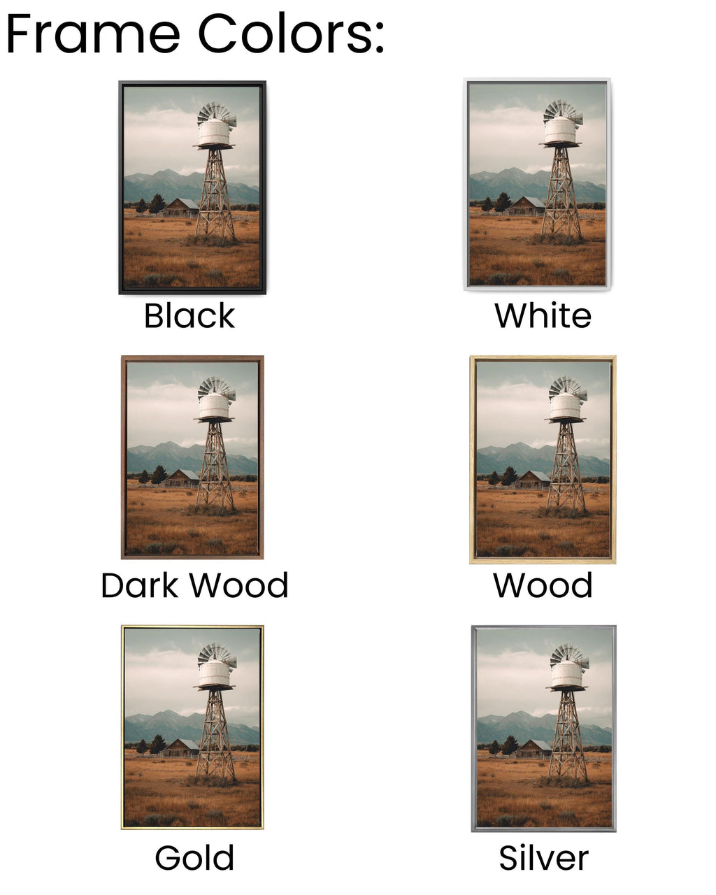 Vintage Windmill Farm Photo: Rustic Americana Landscape Art Print Canvas Wall Art – Modern Decor Print