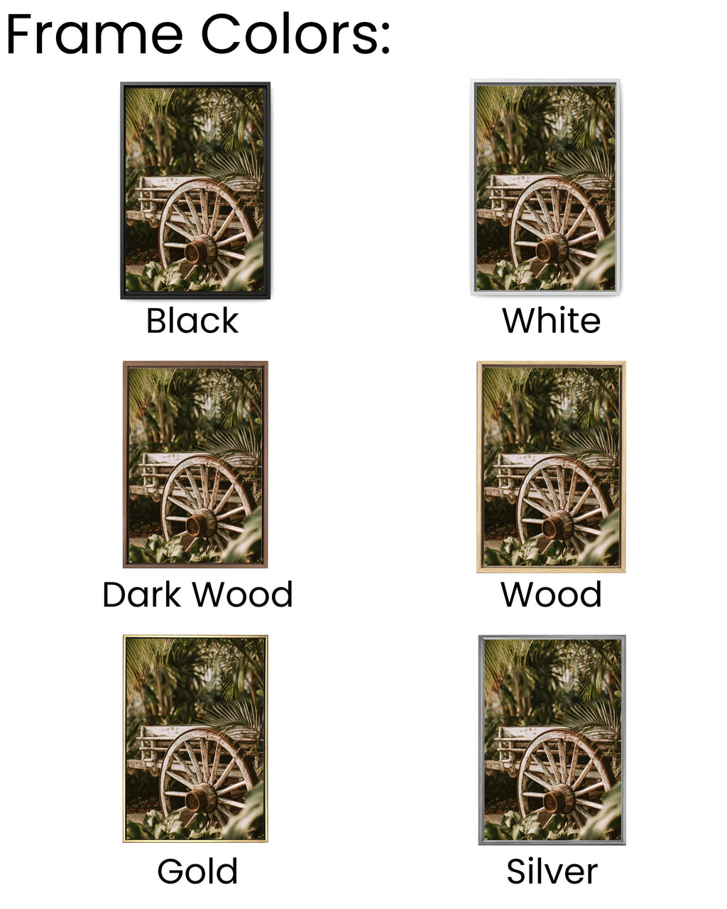 Rustic Wagon Wheel Art Print: Tropical Greenery, Farmhouse Decor Canvas Wall Art – Modern Decor Print