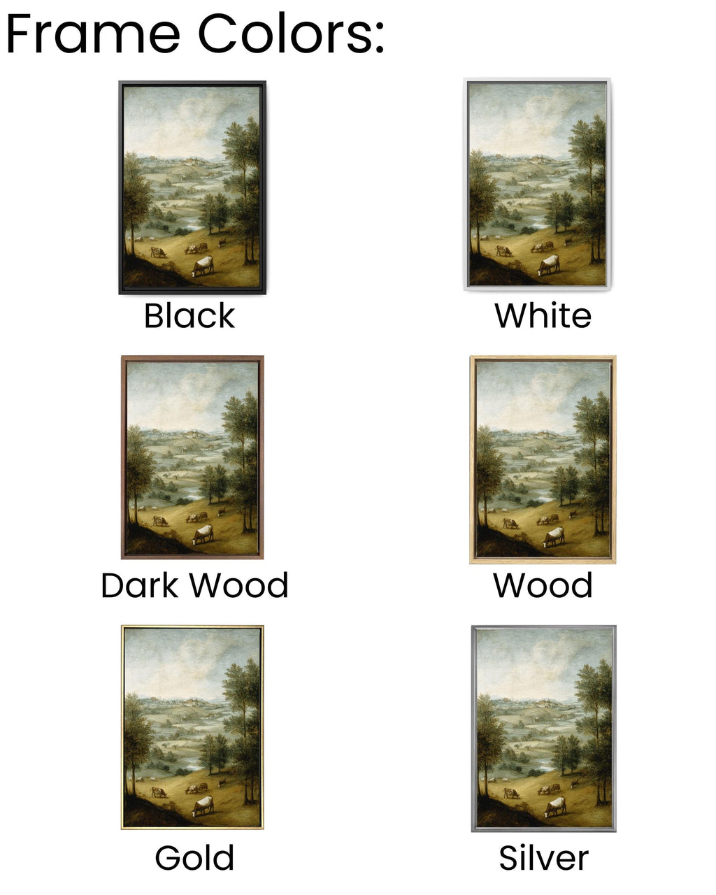 Pastoral Cow Landscape Art Print: Bruegel Style Farmhouse Decor Canvas Wall Art – Modern Decor Print